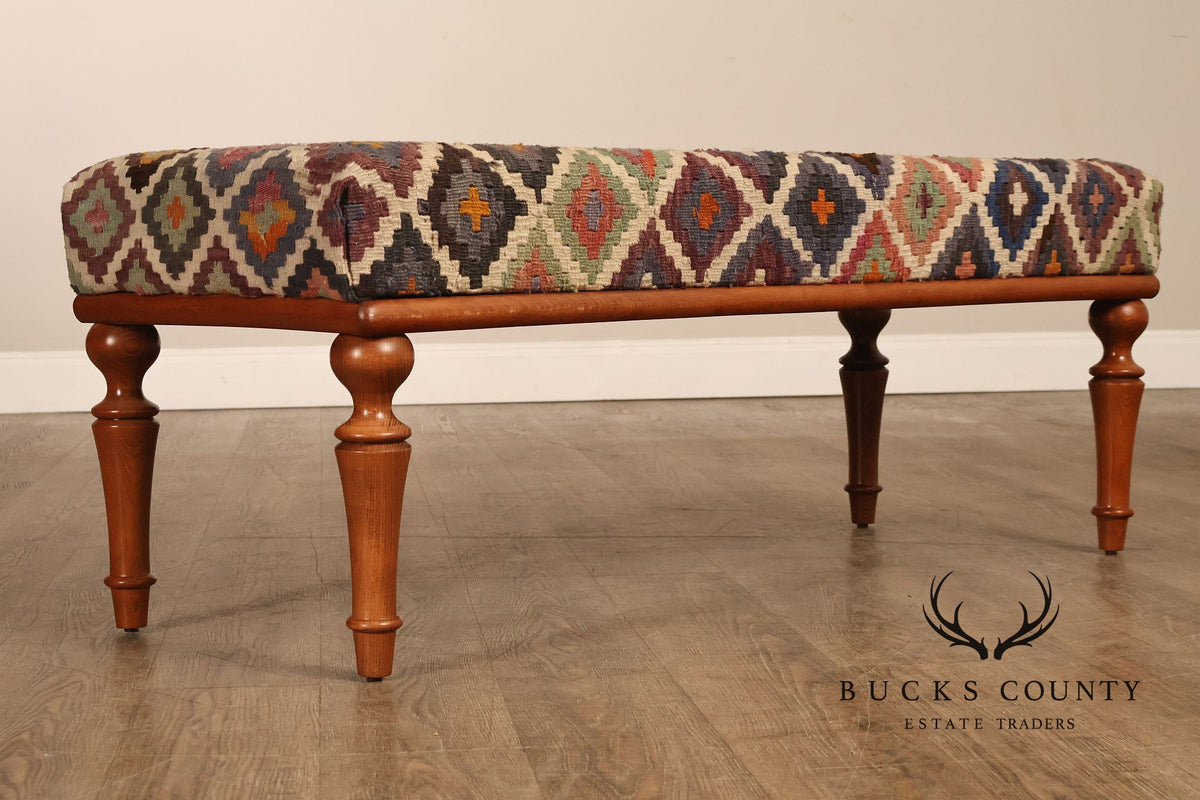 Vintage Kilim Upholstered Cherry Bench