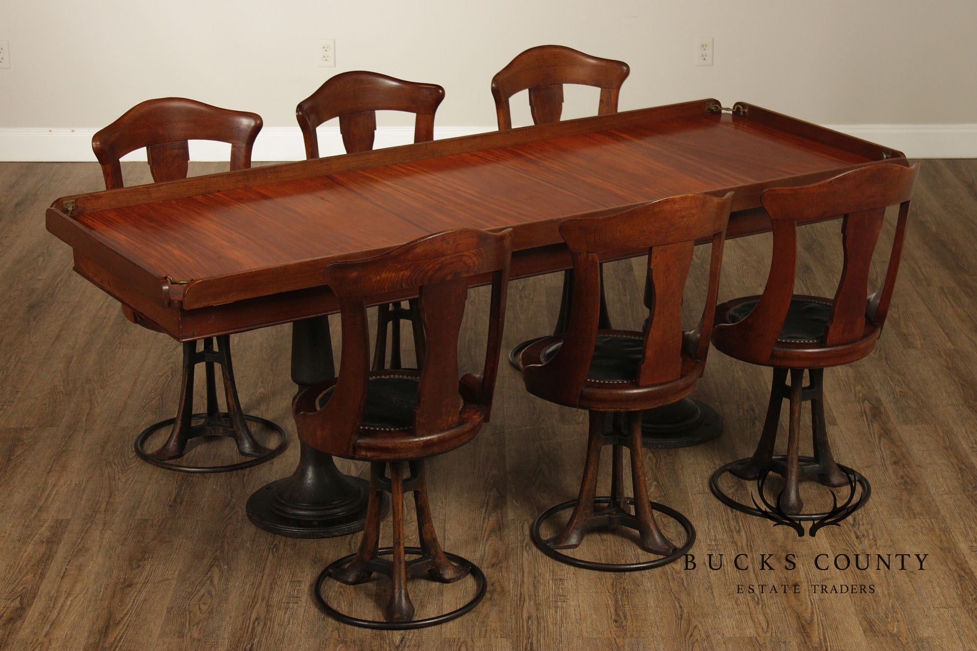 Antique Ship’s Table With Set Of Six Ship Chairs
