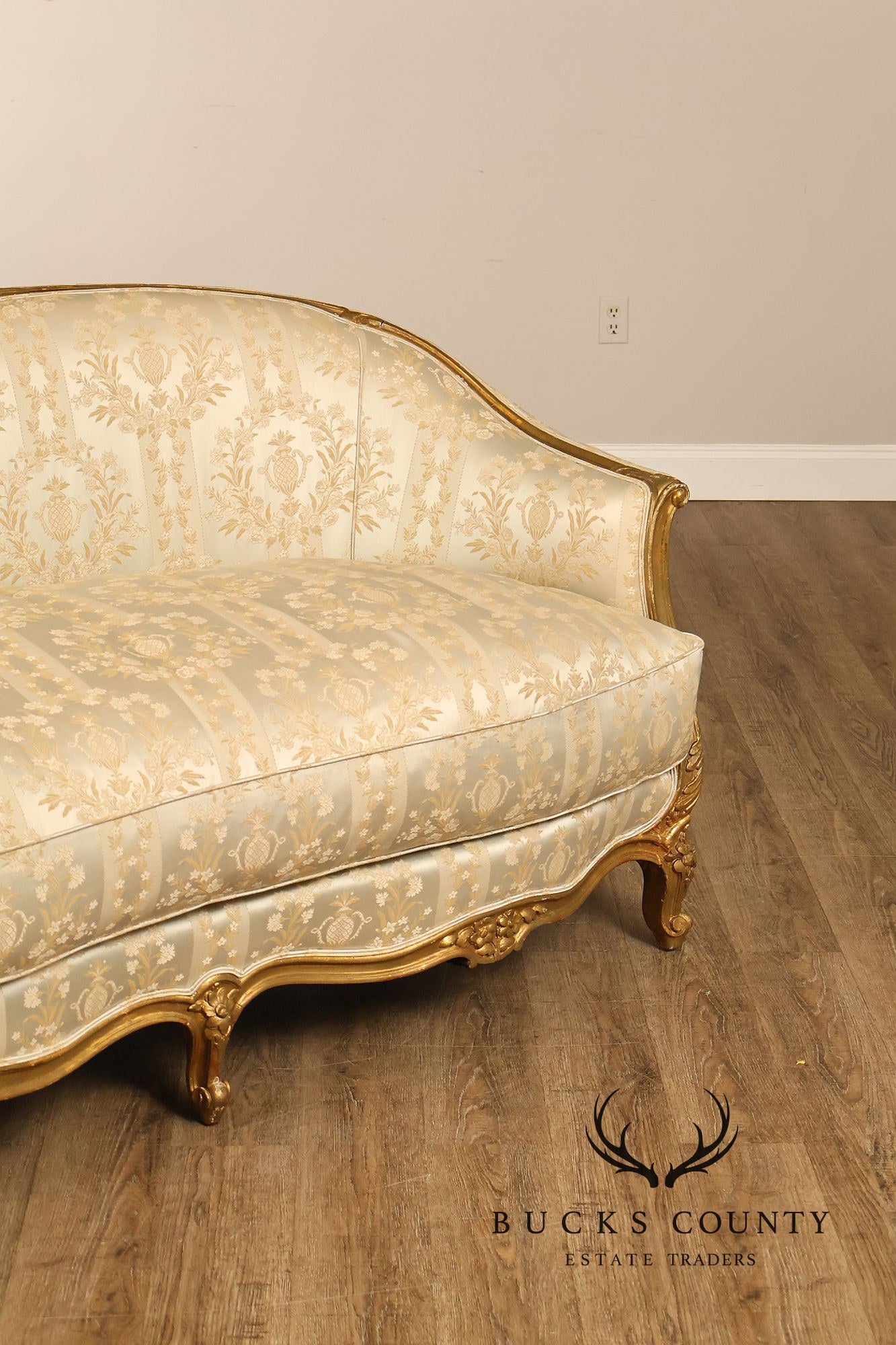 Antique French Louis XV Style Giltwood Upholstered Sofa