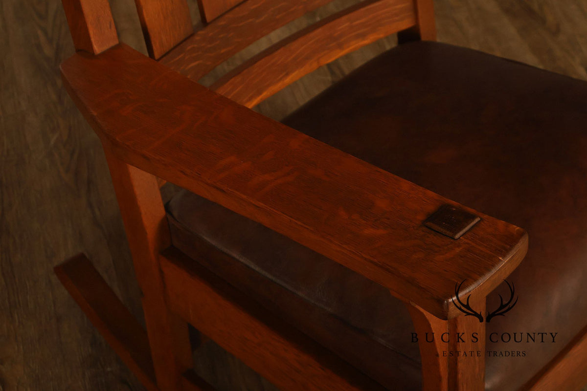 Antique L. & J.G. Stickley Mission Oak Slat Back Rocking Chair