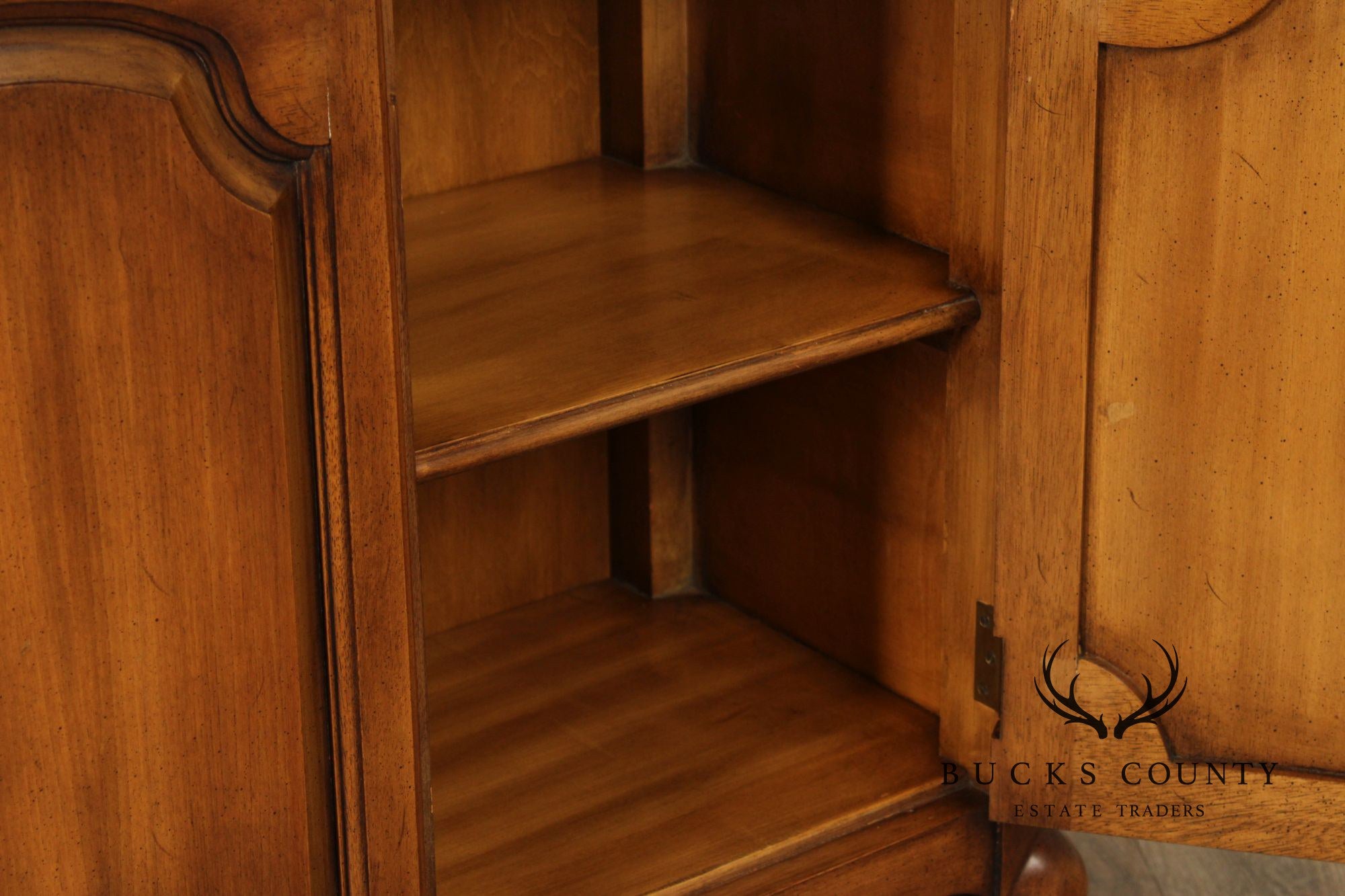 French Provincial Style Vintage Narrow Walnut Console Cabinet
