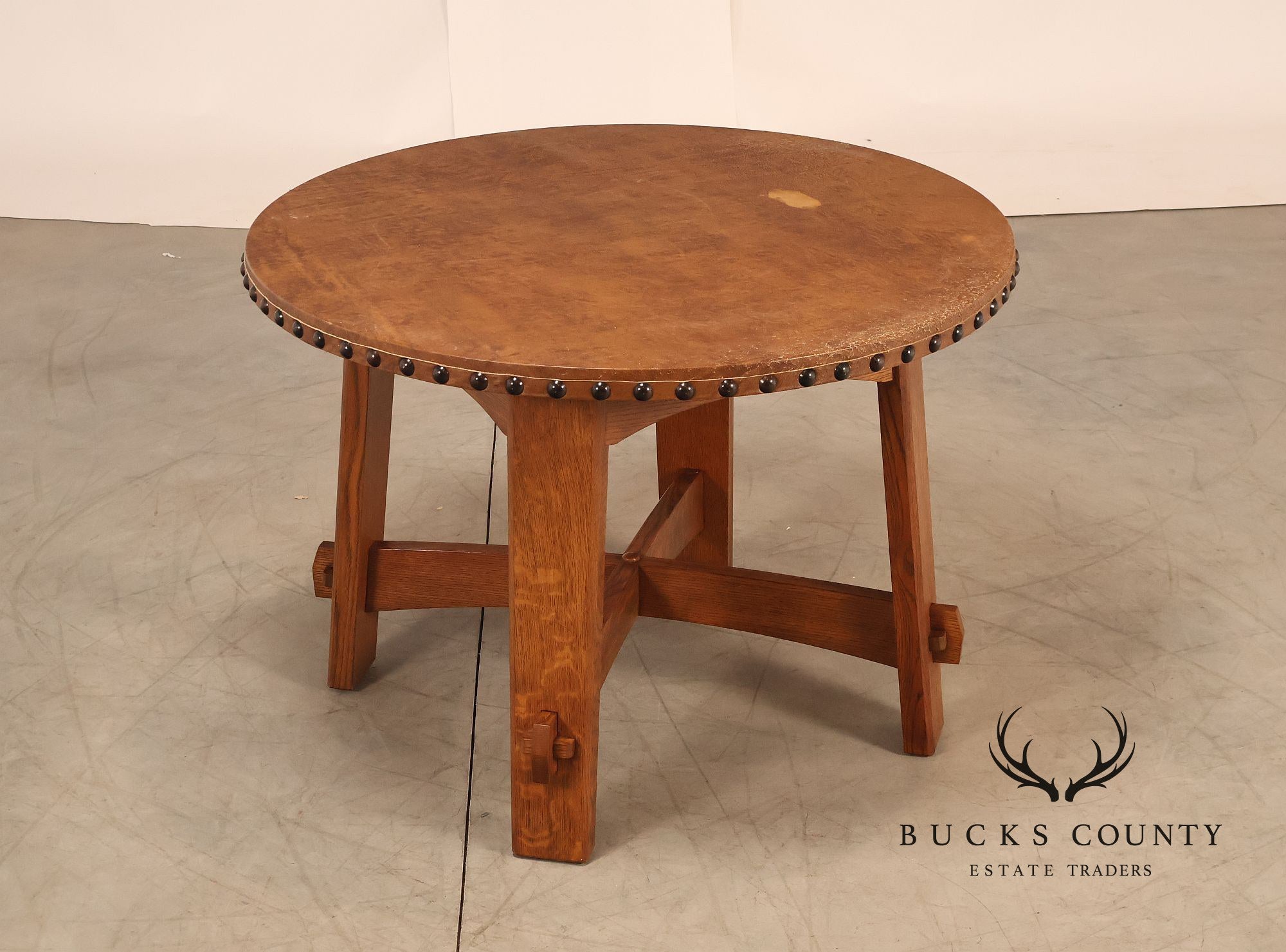 Stickley Commemorative Leather-Top Round Oak Library Table