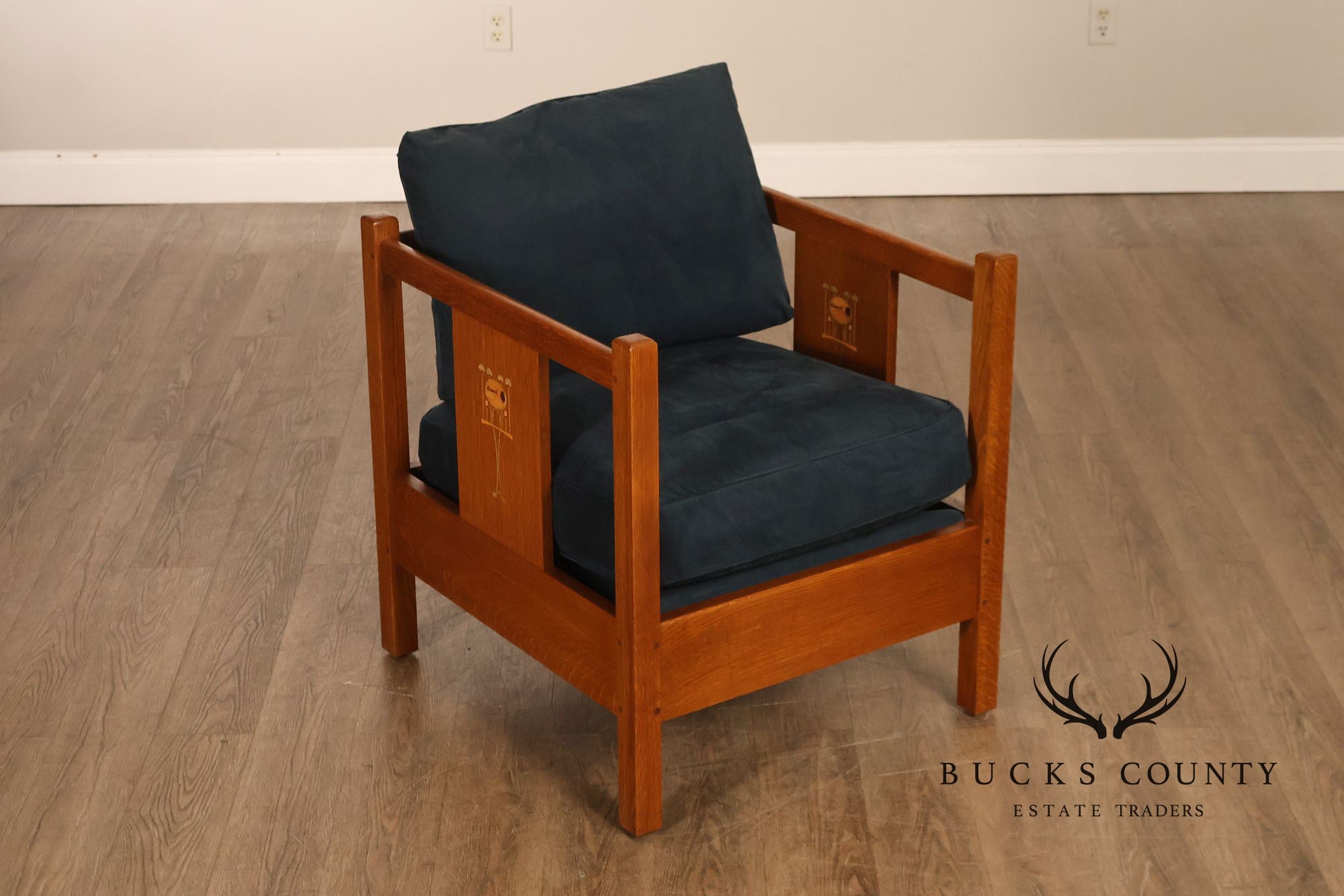 Stickley Mission Harvey Ellis Pair Of Inlaid Cube Chairs