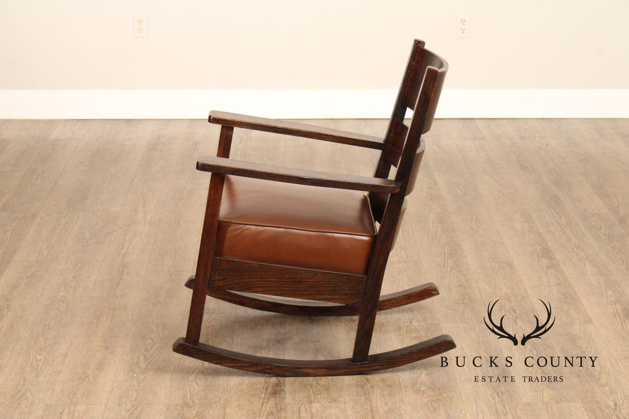 Antique Mission Oak and Leather Rocking Chair