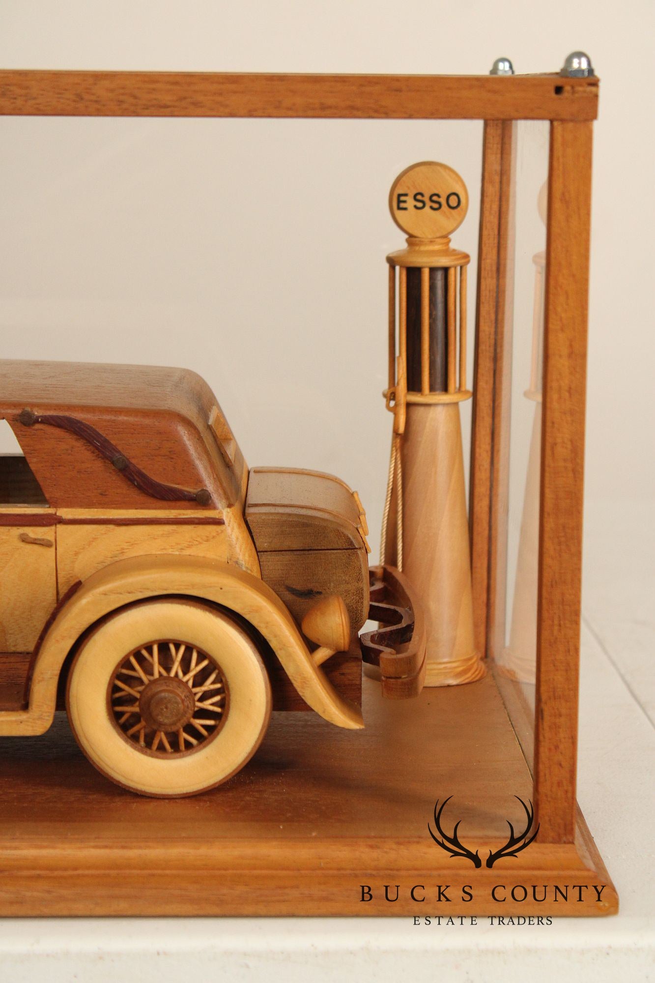 Carved Wood 1930 Duesenberg Model J in Display Case