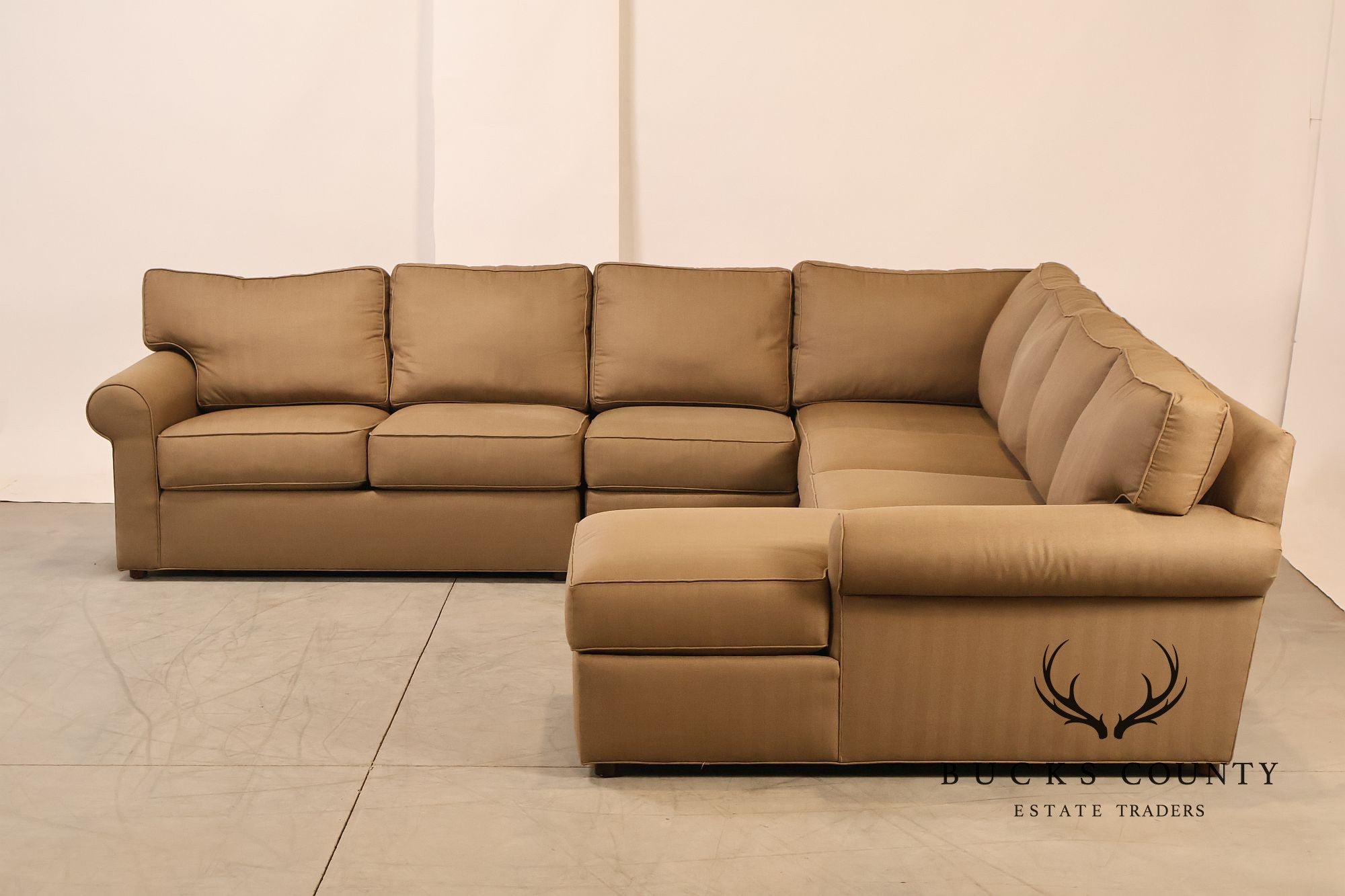 Ethan Allen Upholstered Custom Sectional Sofa With Chaise