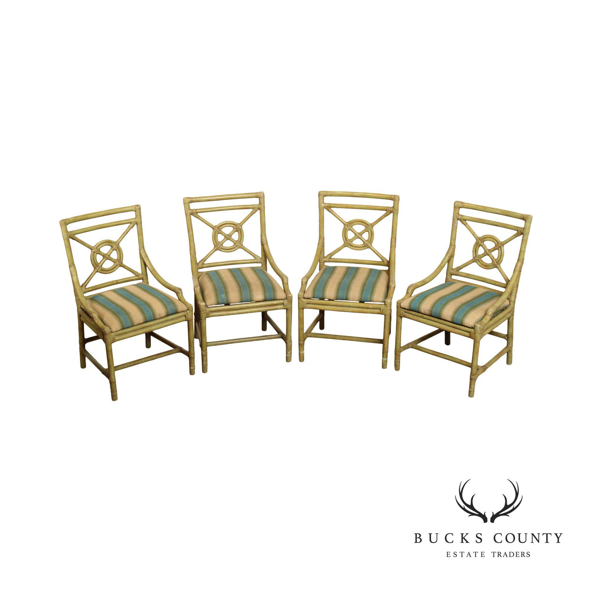 Surfside Casual Furniture Mid Century Modern Set of Four Rattan Dining Chairs
