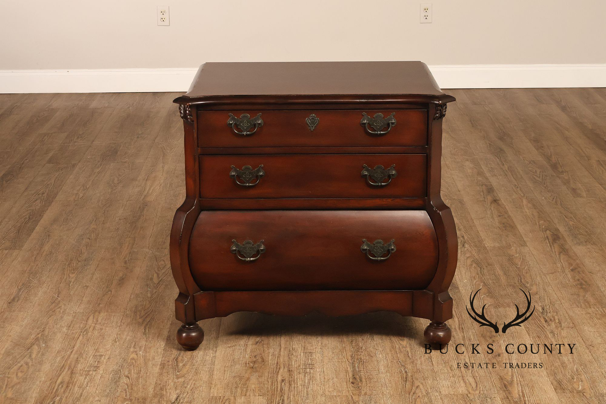 Ralph Lauren Signed Mahogany Bombe Chest Of Drawers