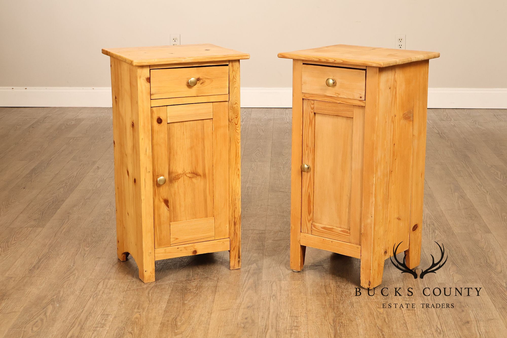 Rustic Style Pair of Pine Single Drawer Nightstands