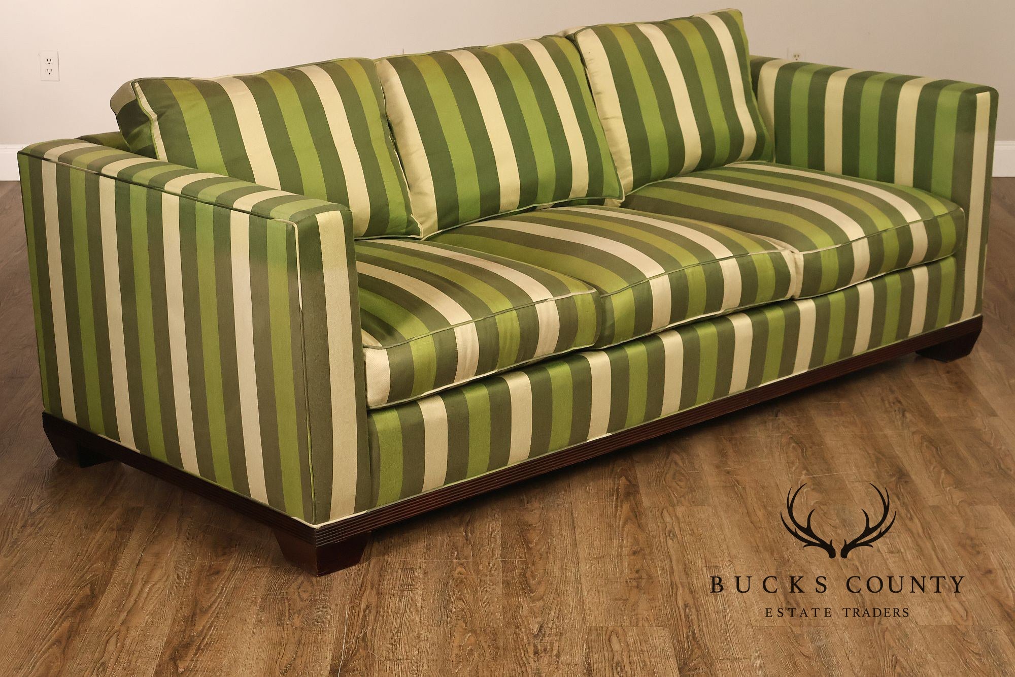 Baker Furniture Barbara Barry Reeded Base Three Cushion Sofa