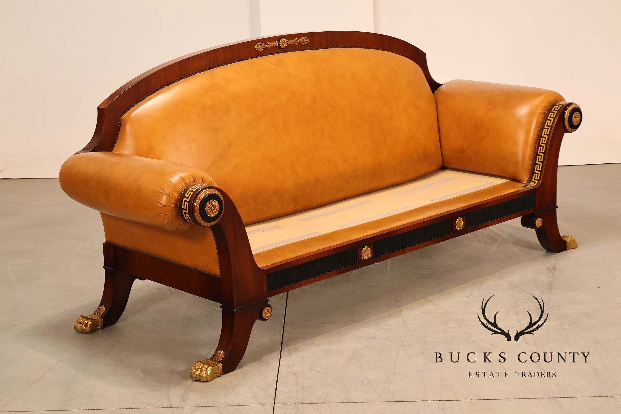 Empire Style Sofa Mahogany And Leather Sofa With Gilt Bronze Mounts
