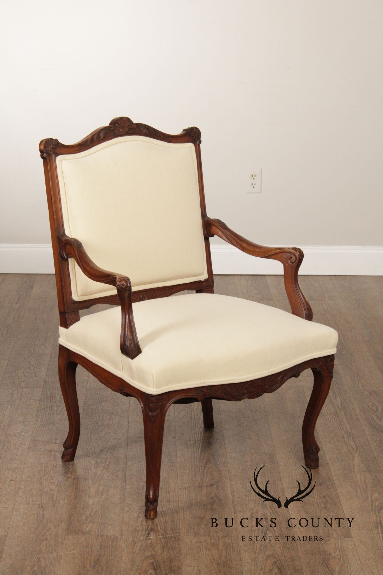 Antique French Louis XV Style Pair of Carved Walnut Fauteuil Armchairs