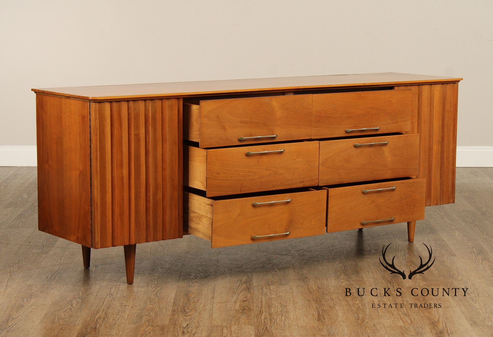 Young Manufacturing Mid Century Modern Walnut Long Dresser