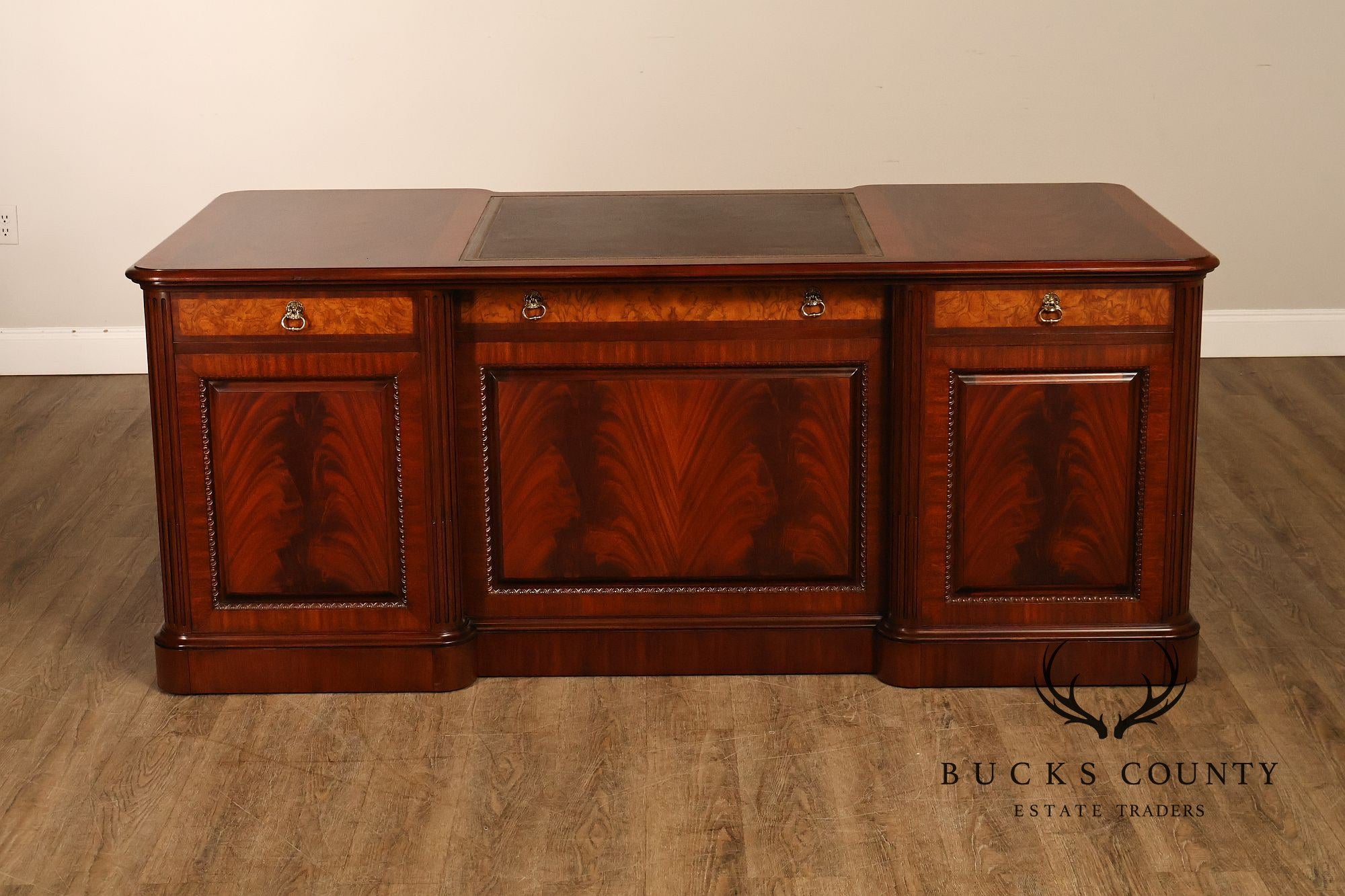 Henkel Harris Mahogany And Burlwood Leather Top Executive Desk
