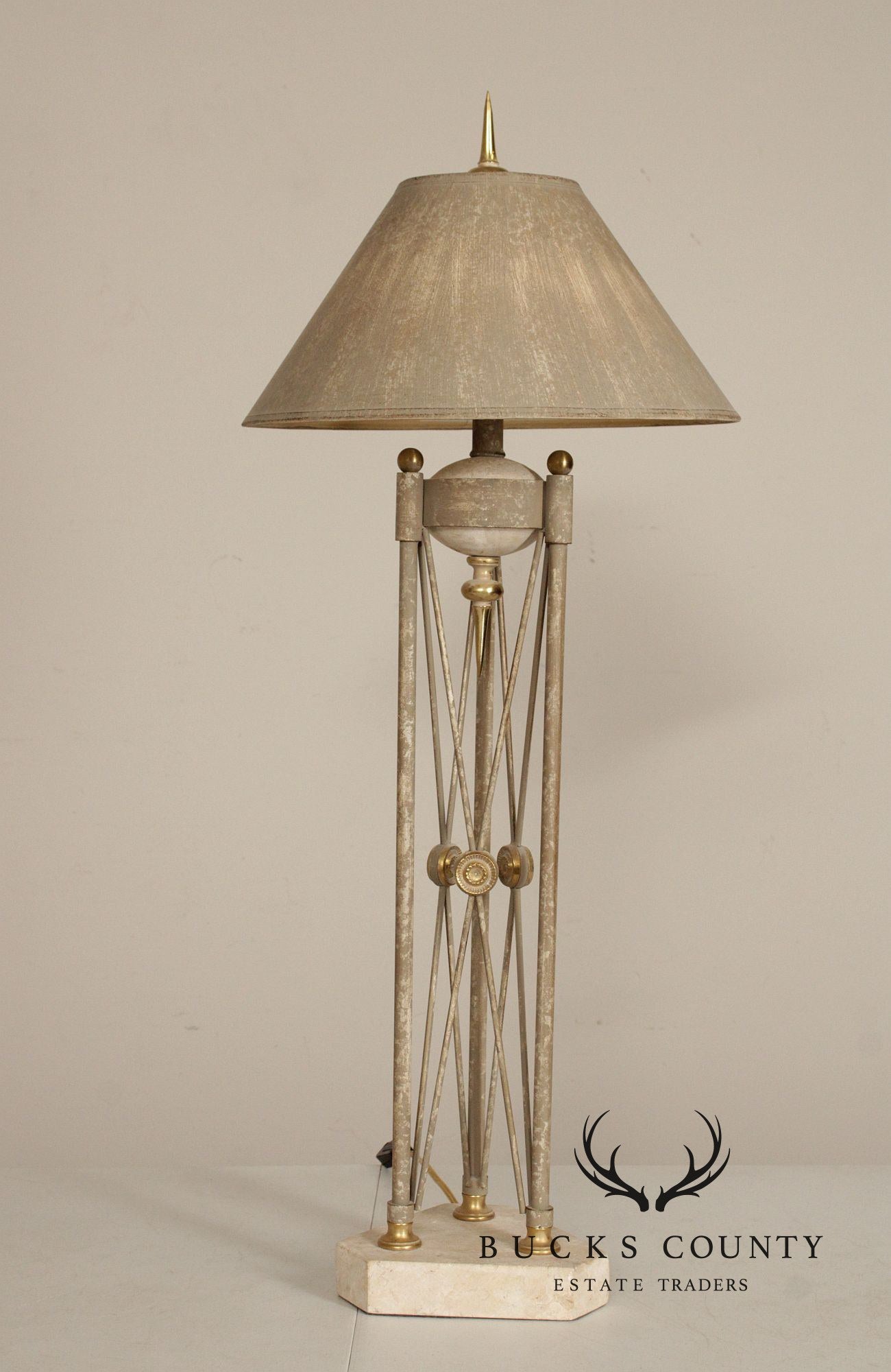 Neoclassical Style Pair of Travertine Table Lamps