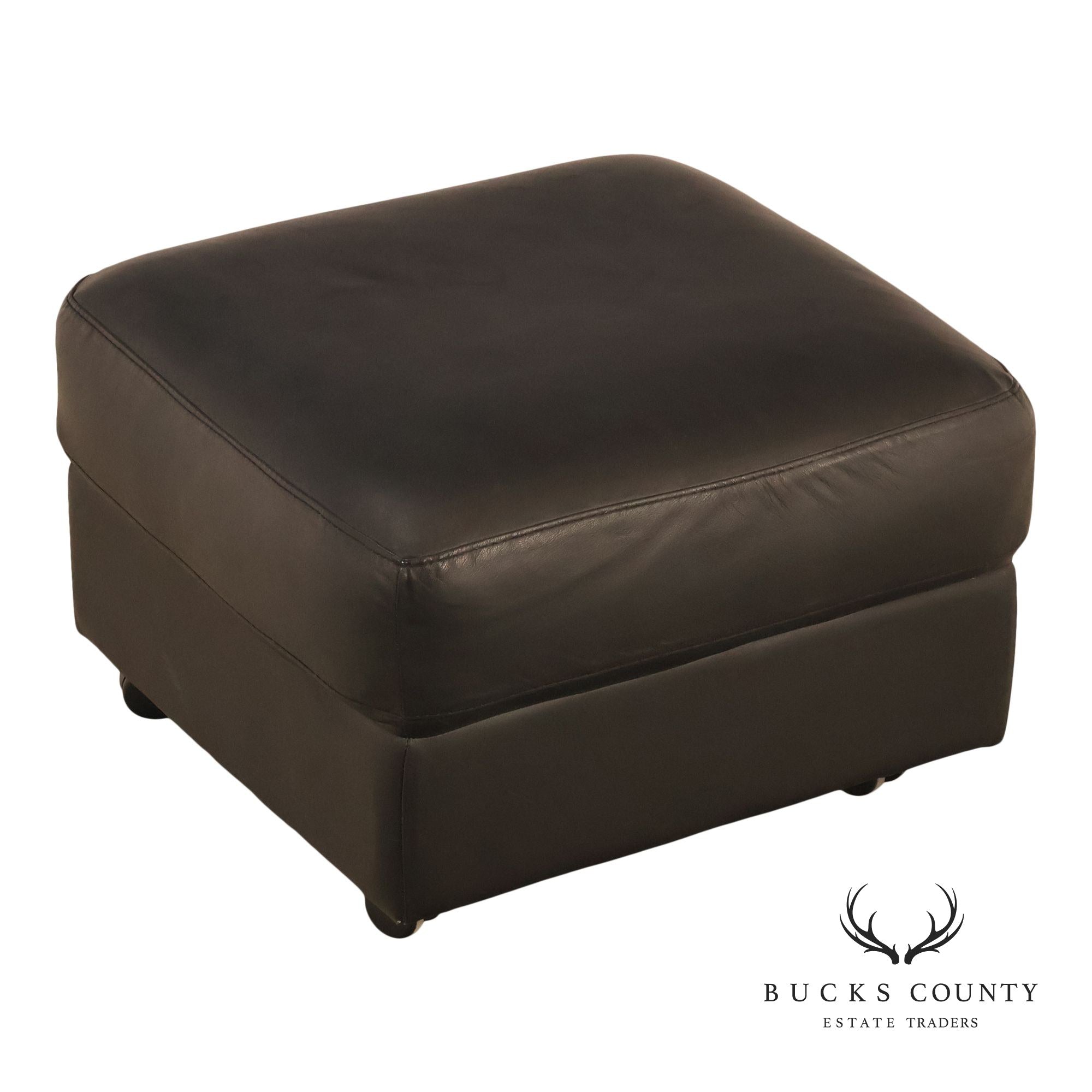 Brazialian Black Leather Modern Square Ottoman On Casters By Italsofa Bahia Ltda