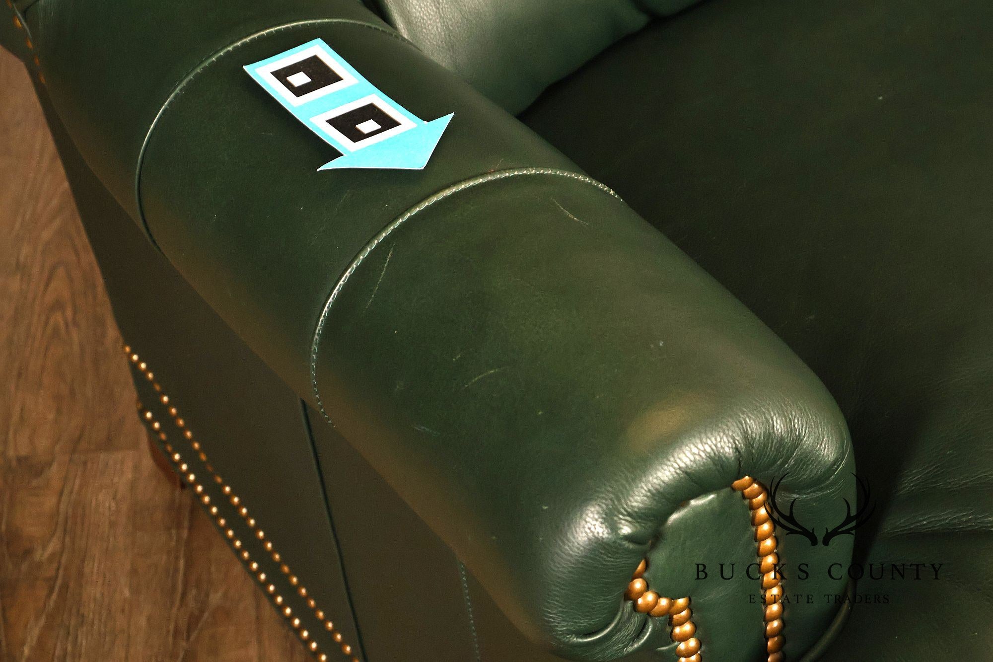 Hancock & Moore Green Leather Nailhead Trim Sofa