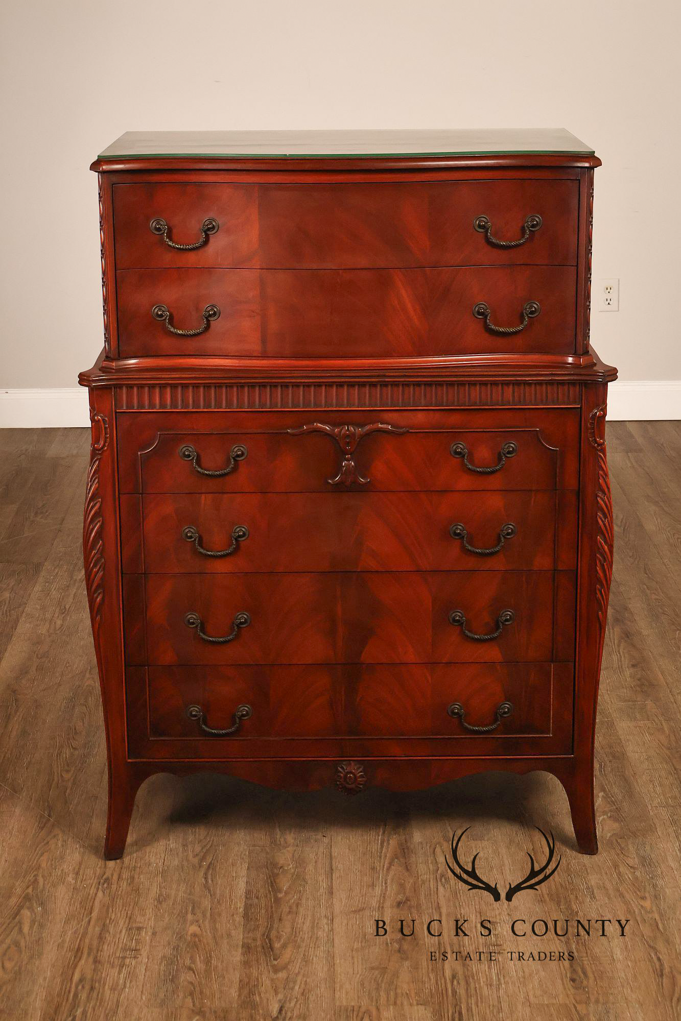 1940;s French Style Flame Mahogany Serpentine Chest-On-Chest