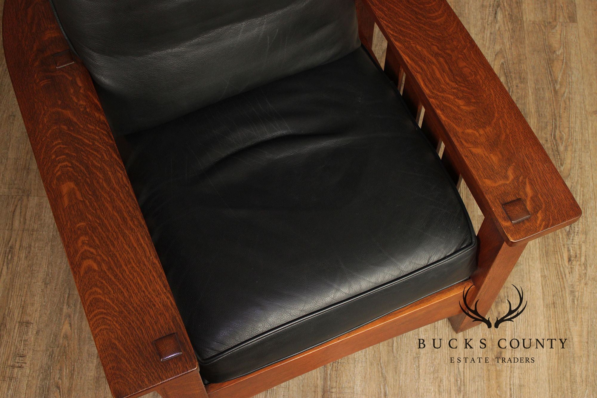 Stickley Mission Collection Oak Bow Arm Morris Chair and Ottoman