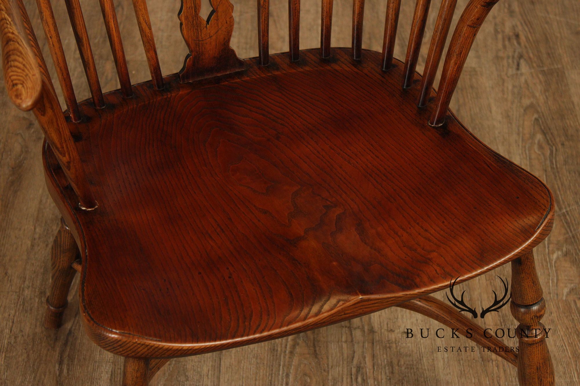 Vintage Set of Four English Oak Windsor Dining Armchairs