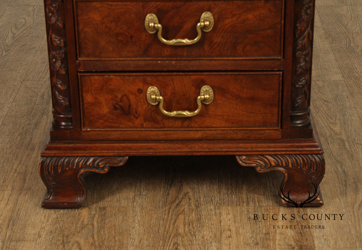 Hekman Georgian Style Leather Top Burlwood Side Table