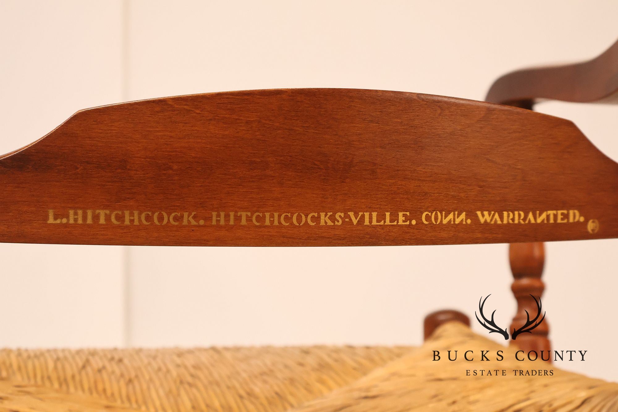 L. Hitchcock Set Of Six Rush Seat Dining Chairs with Stenciled Back
