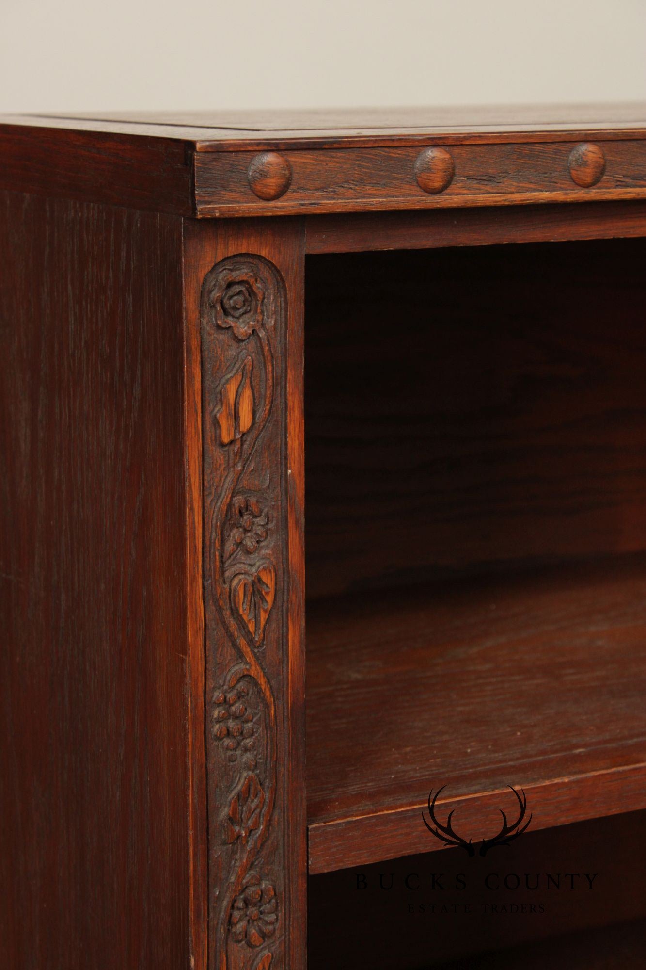 Romweber Pair of Carved Oak Low Bookcases