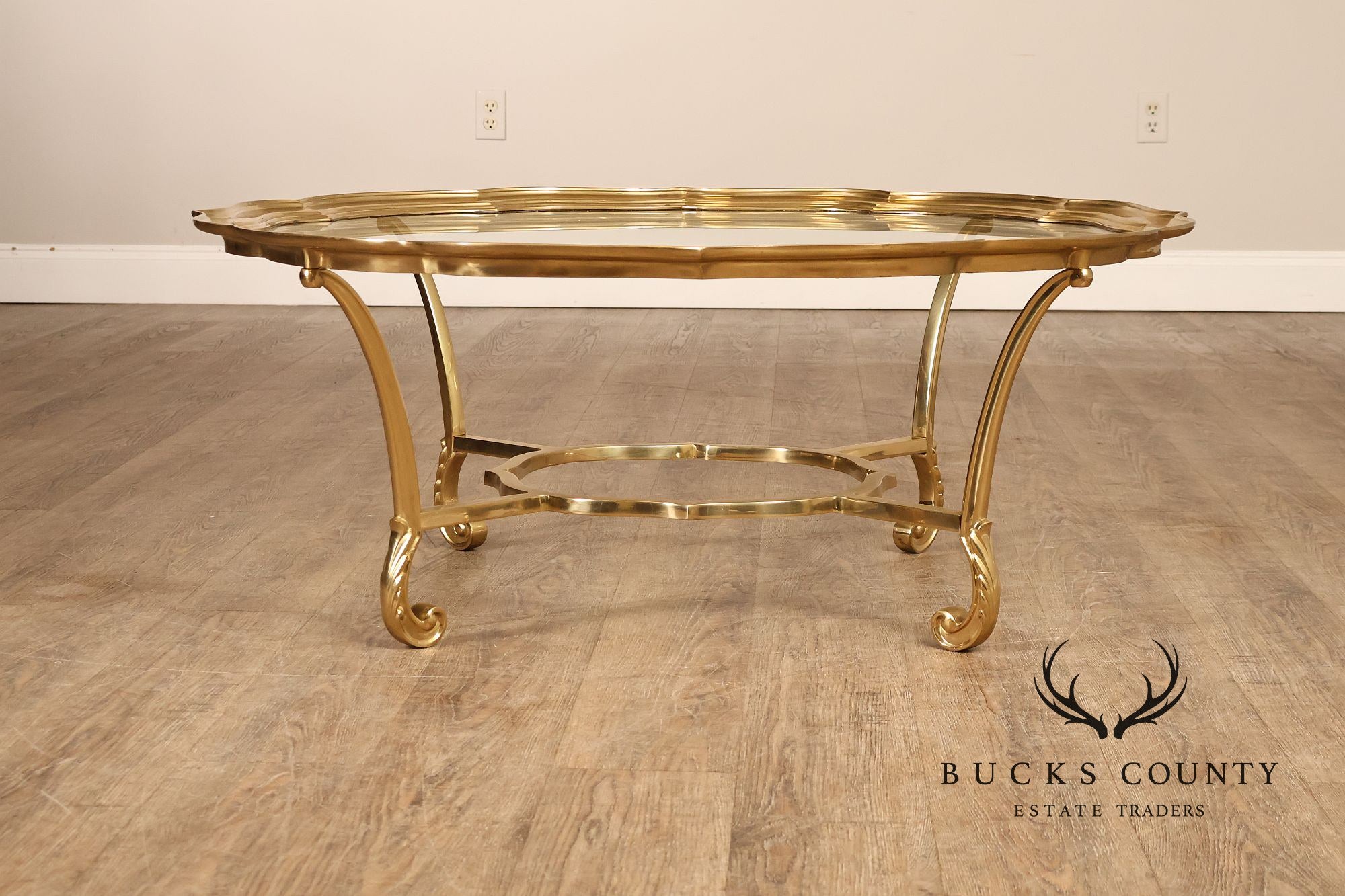 LaBarge Scalloped Brass And Glass Coffee Table