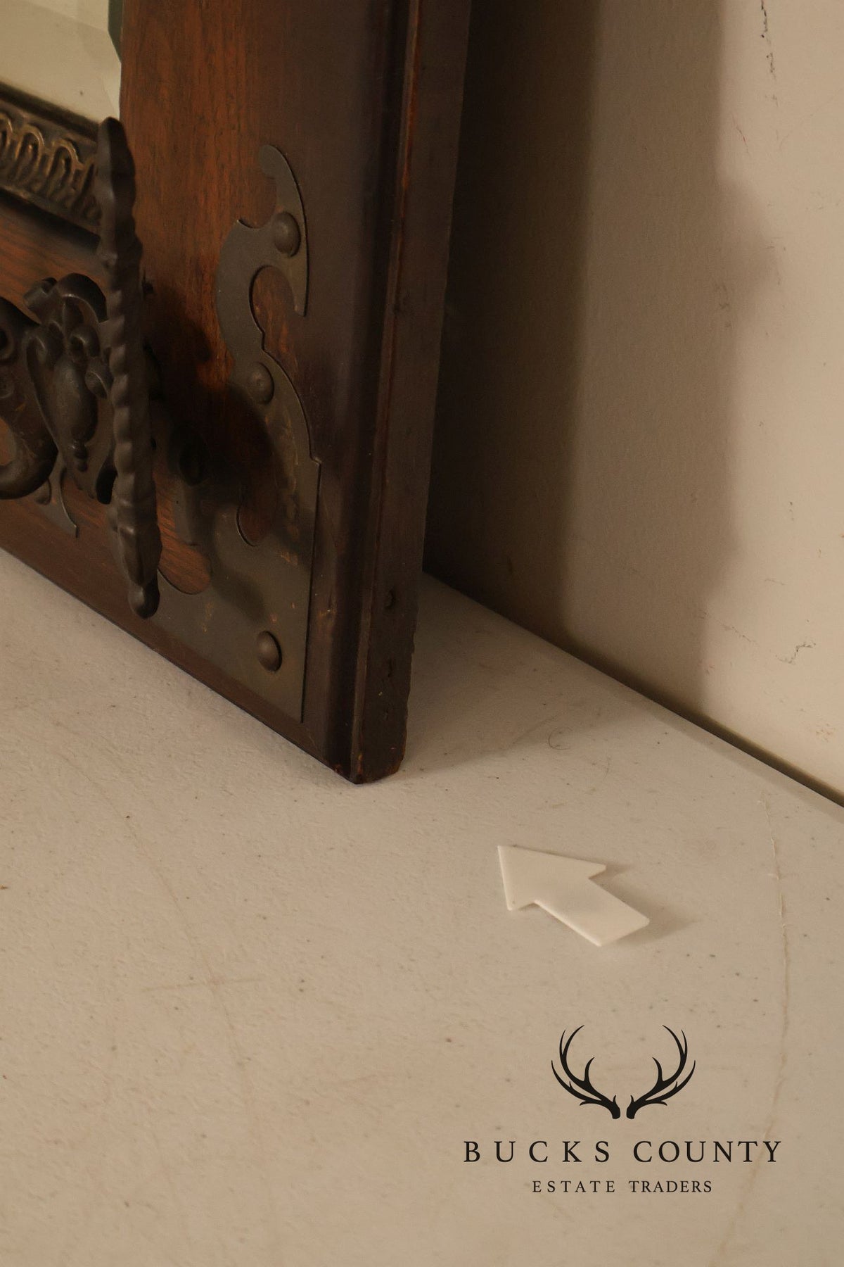 Antique Victorian Oak Wall Mirror With Cast Iron Coat Hooks