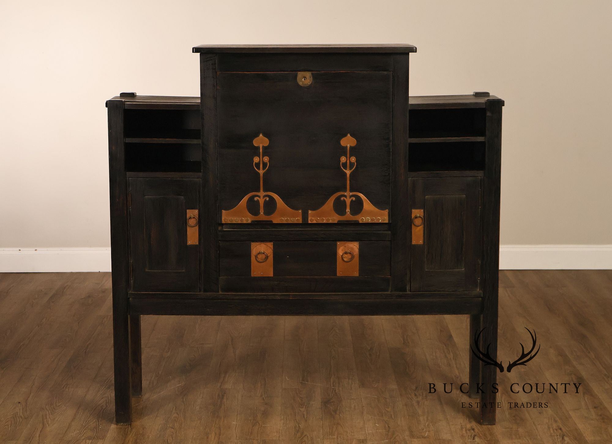 Antique Stickley Brothers Model 6508 Arts And Crafts Oak House Desk With Copper Trimmings