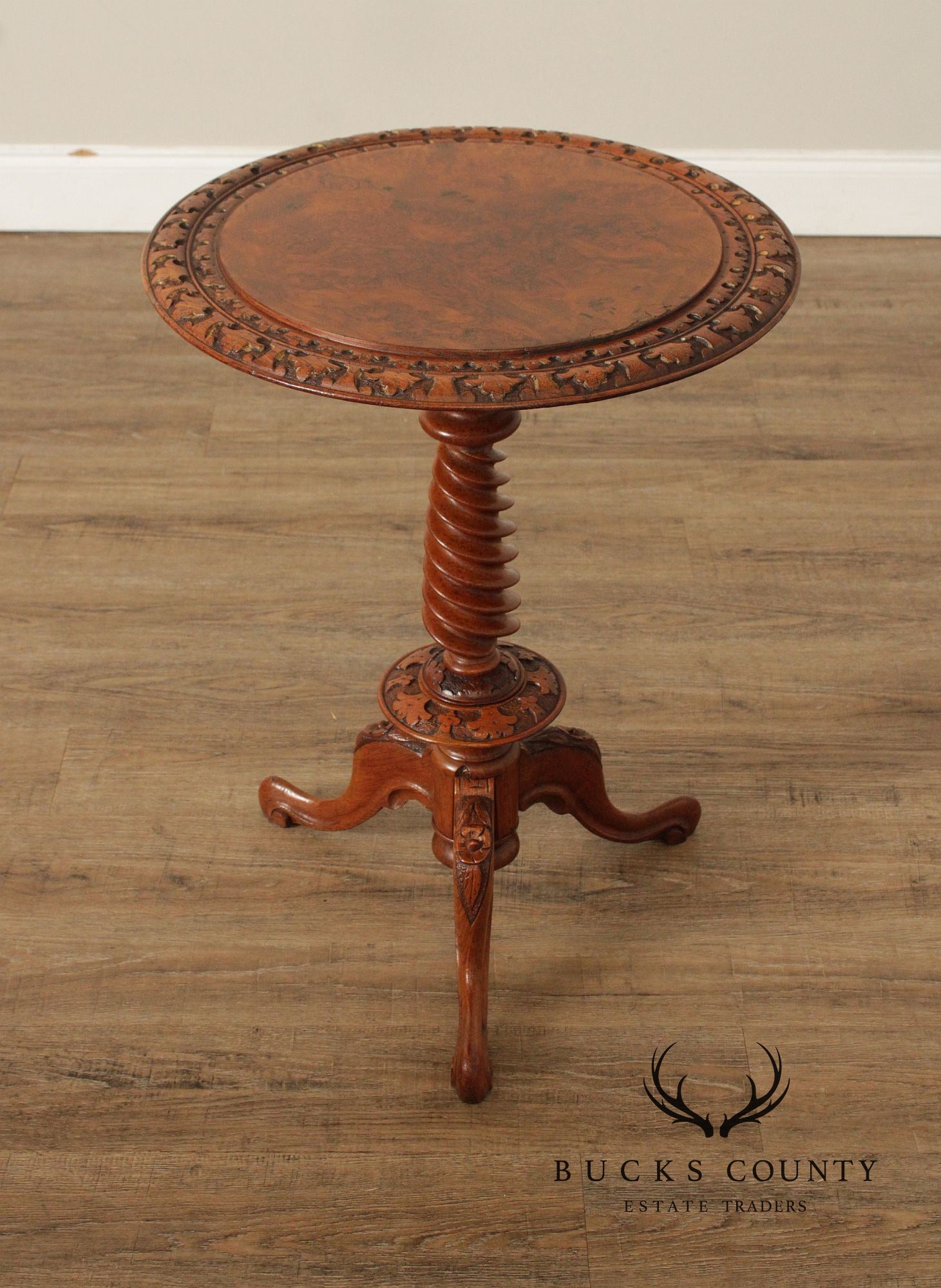 Antique Victorian Carved Walnut Tea or Wine Table