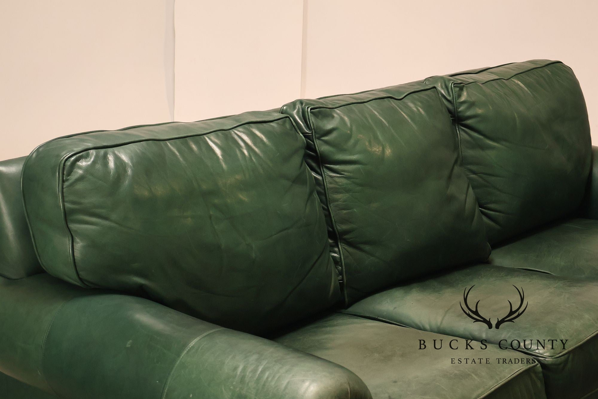 Ethan Allen Green Leather Sofa