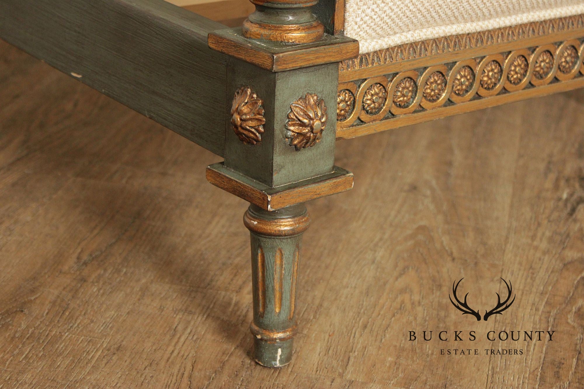 French Market Collection Louis XVI Style Upholstered Queen Bed Frame with Painted Finish