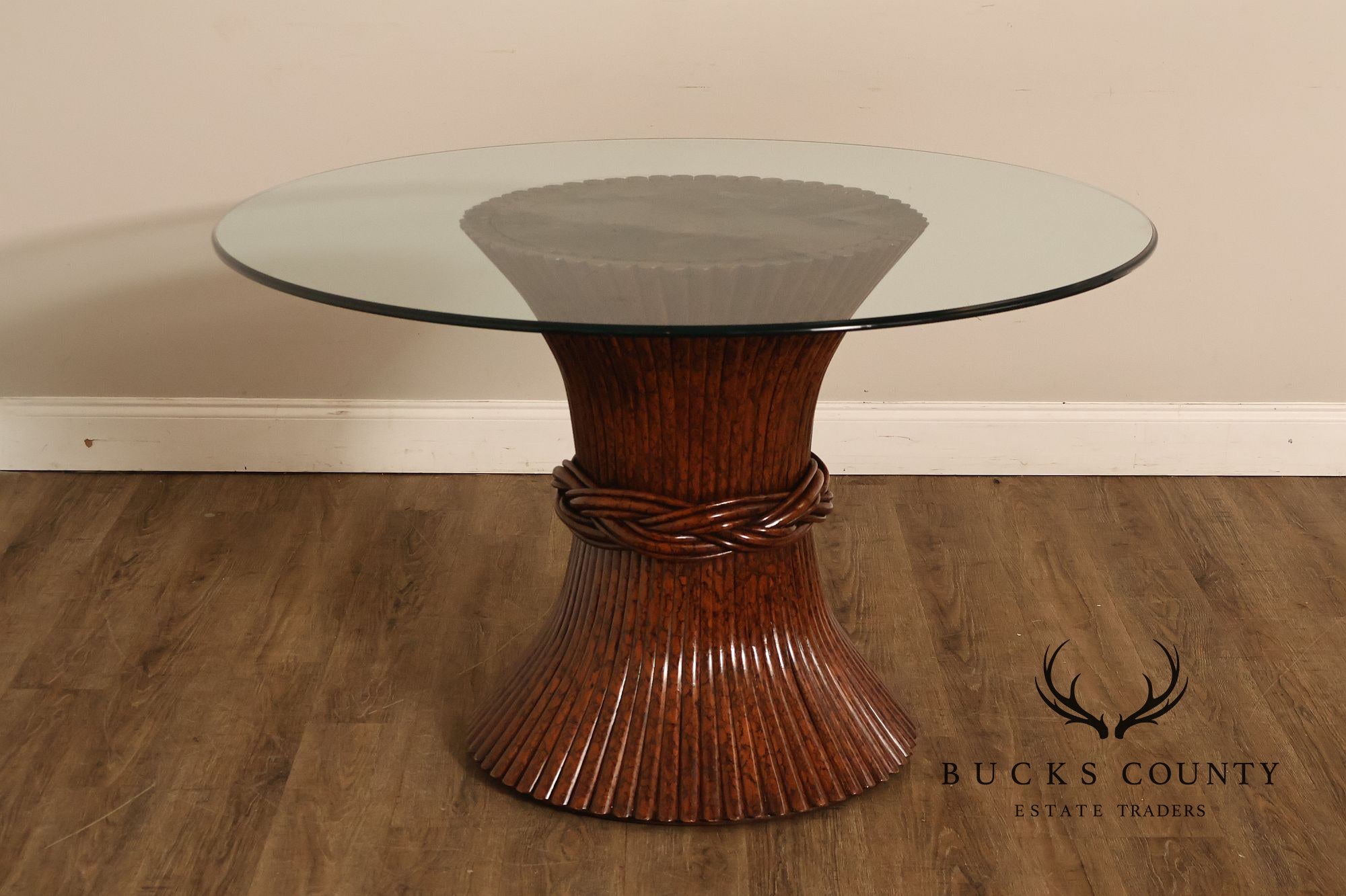 Ficks Reed Round Glass Top 'Sheaf of Wheat' Dining Table