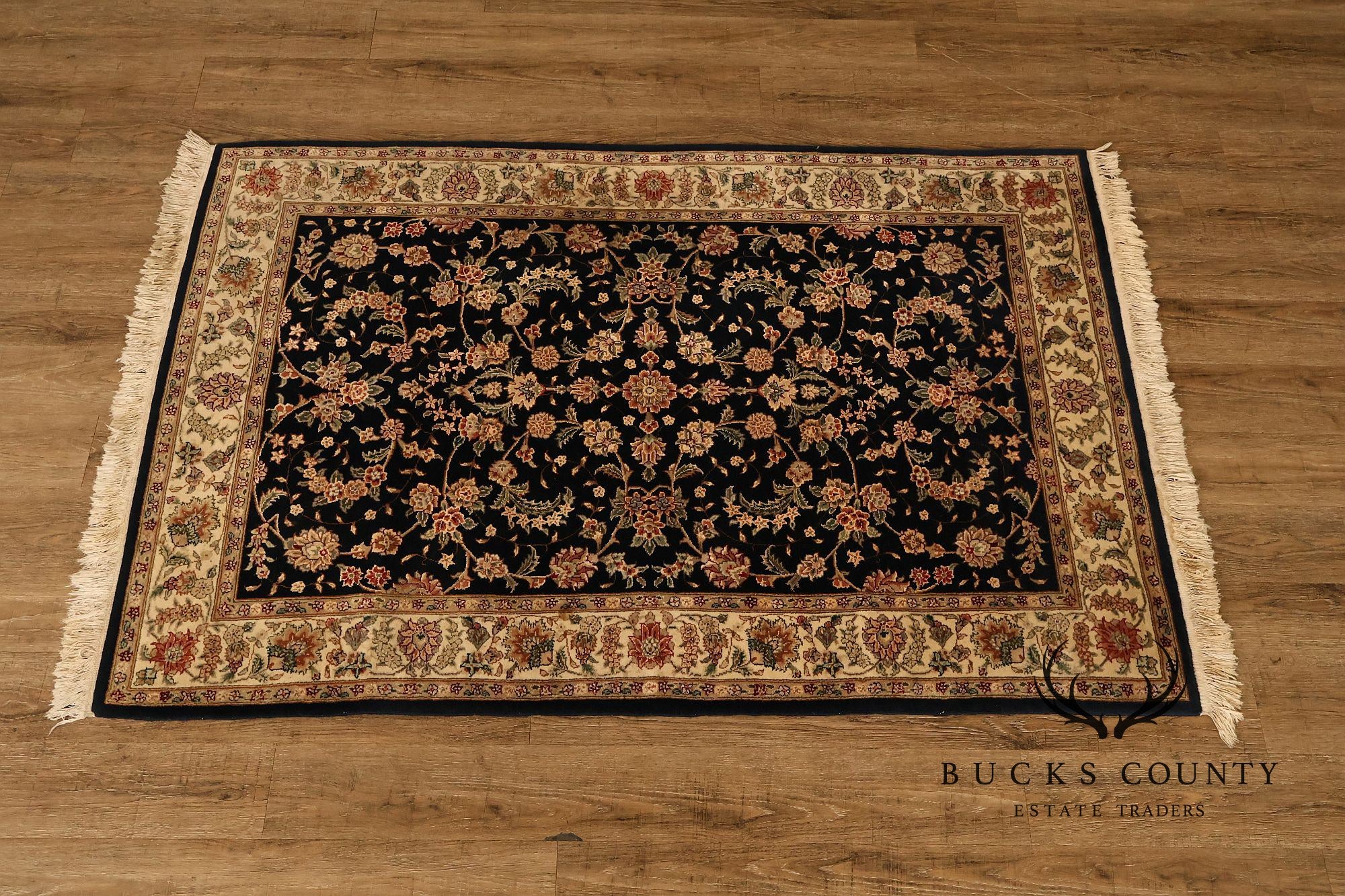 Chinese Tabriz Fish Pattern Hand Woven Wool & Silk Area Rug 4' x 6'