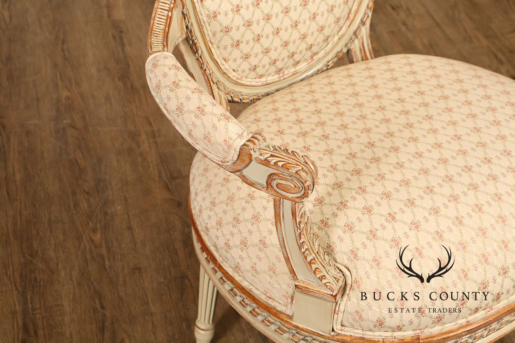 French Louis XVI Style Pair of Cream Painted Armchairs