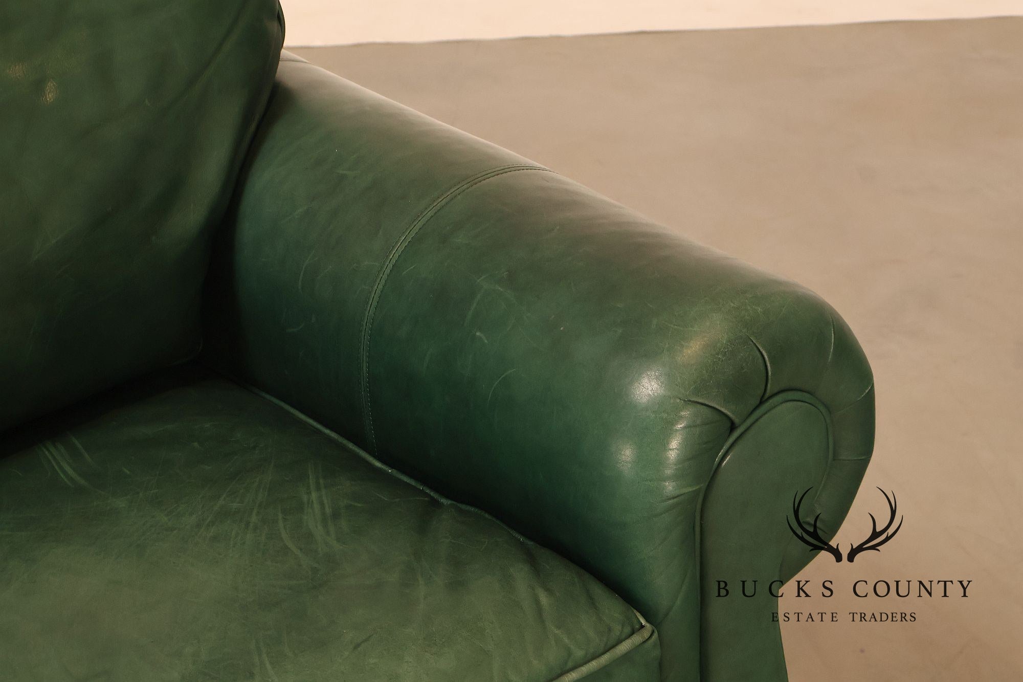 Ethan Allen Green Leather Sofa
