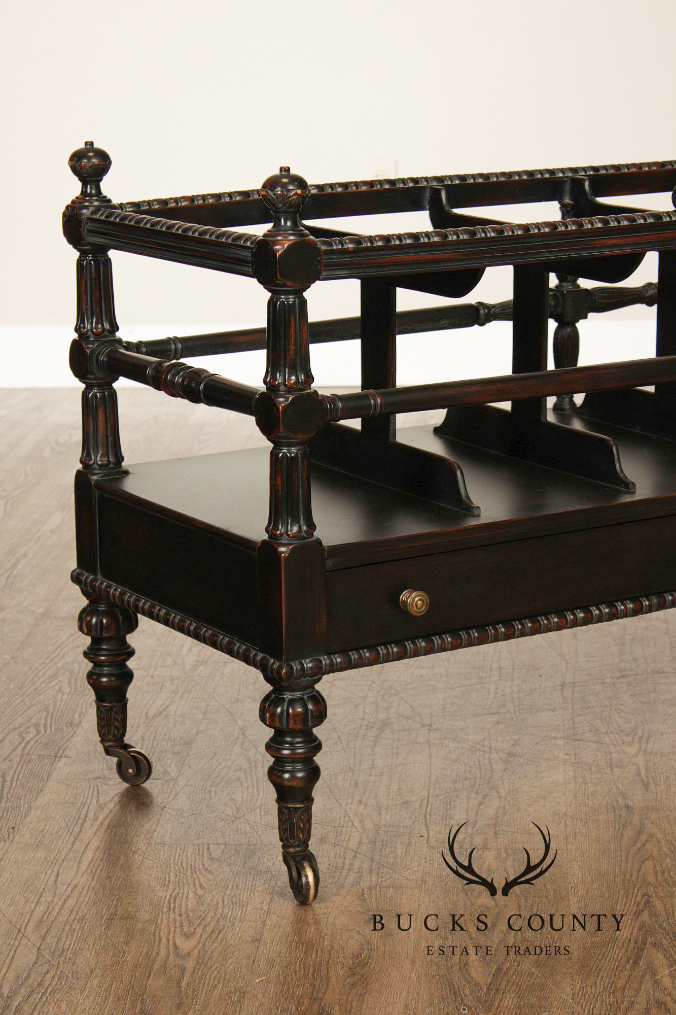 Sarried Tudor Style Ebonized Double Canterbury Magazine Rack