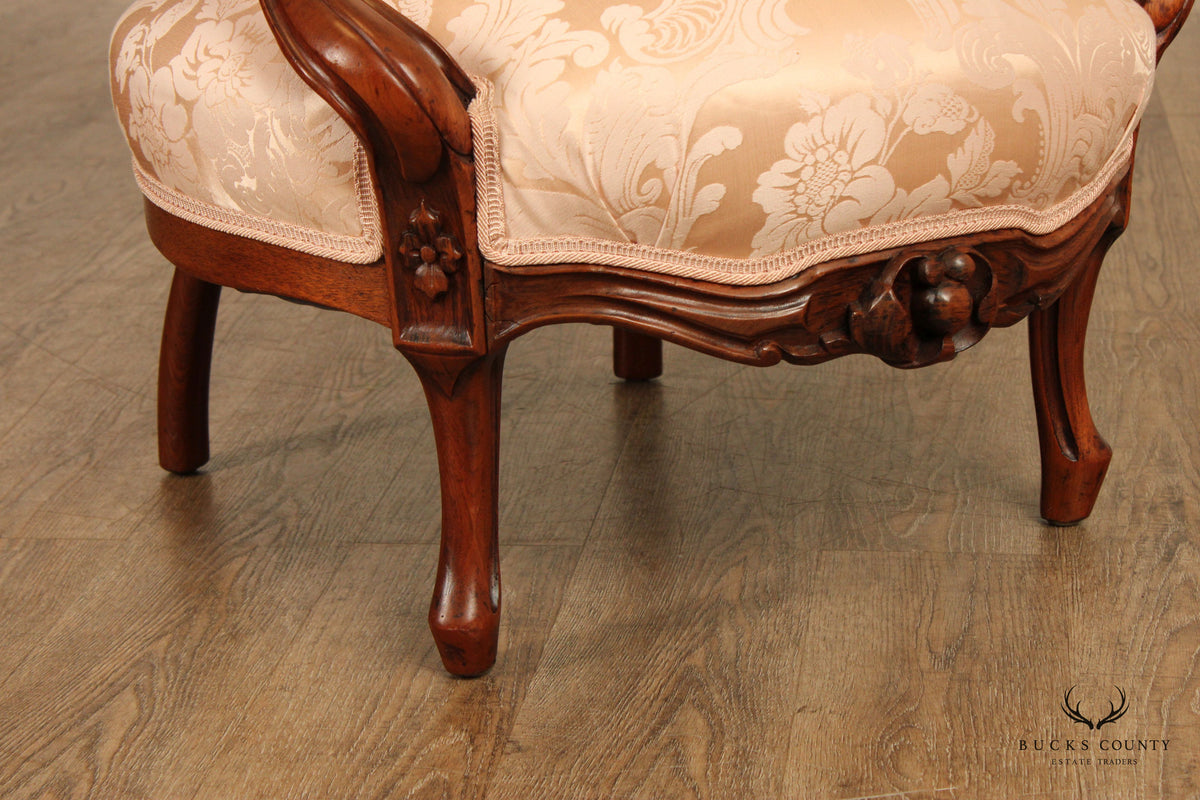 Antique Victorian Pair of Carved Walnut Armchairs