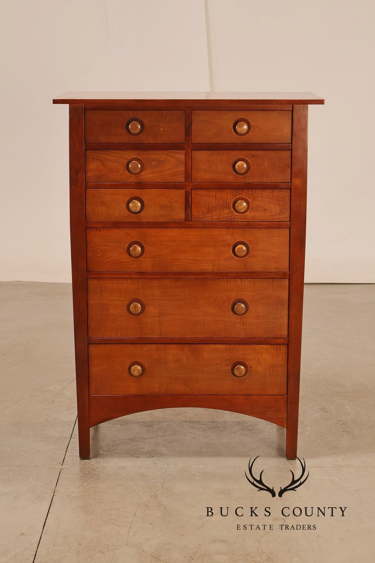 Stickley Mission Collection Harvey Ellis Cherry Inlaid Tall Chest Of Drawers
