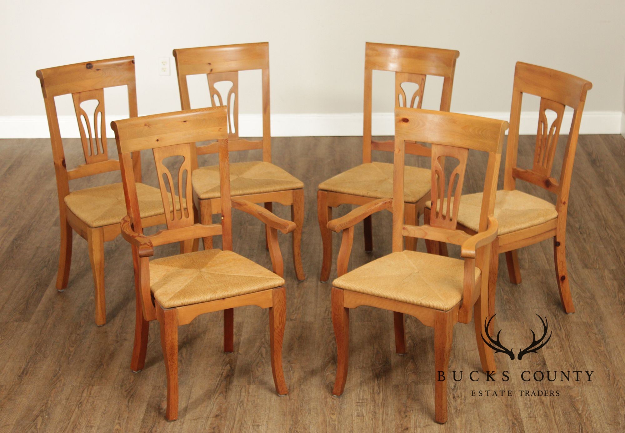 French Country Style Set Of 6 Rush Seat Dining Chairs
