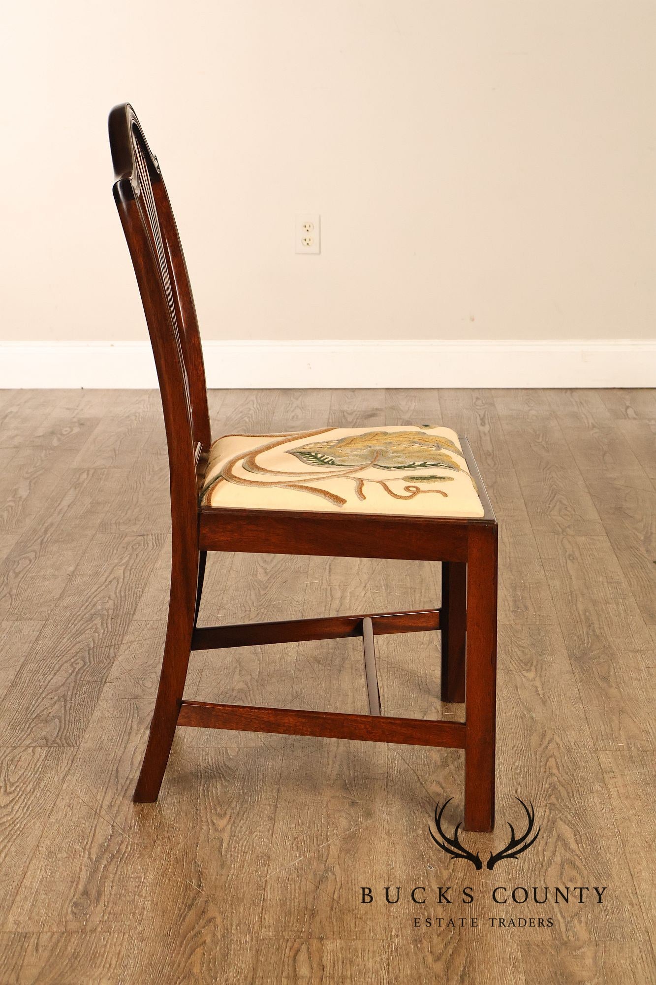 Chippendale Style Set of Eight Crewel Upholstered Mahogany Dining Chairs