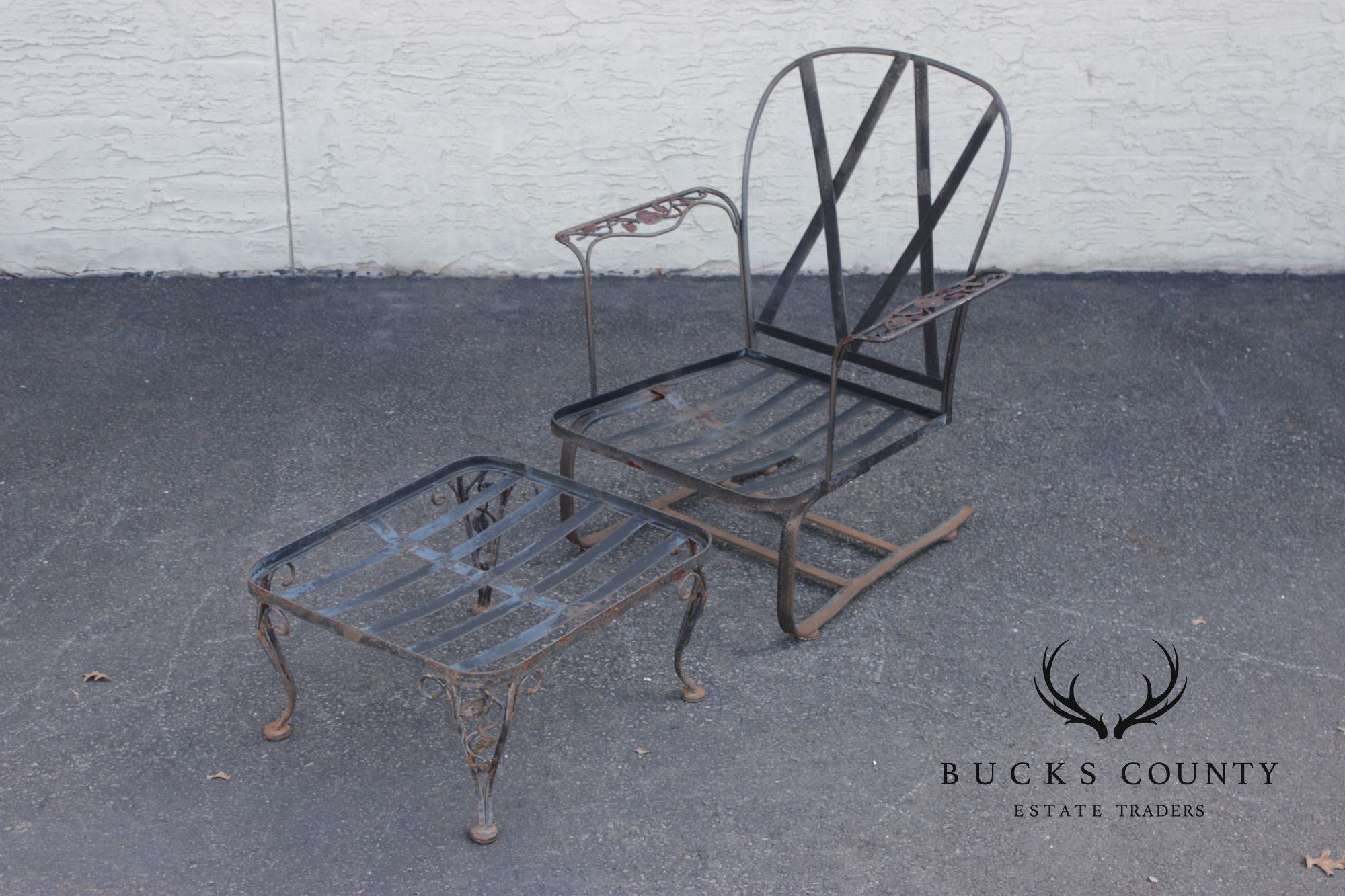 Woodard 'Chantilly Rose' Wrought Iron Outdoor Lounge Chair and Ottoman