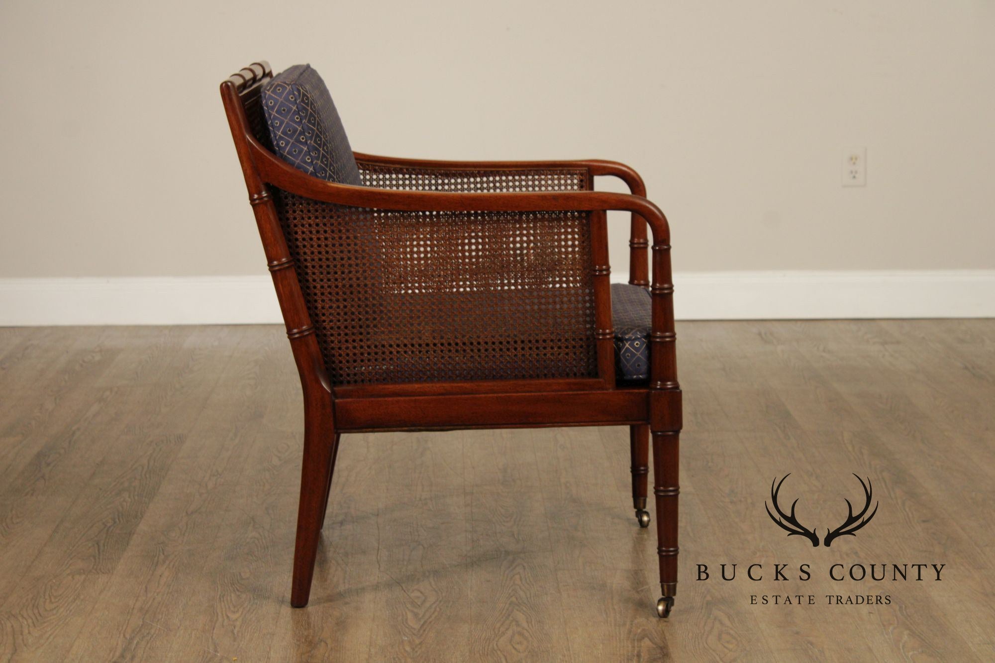 Hickory Chair Faux Bamboo and Caned Armchair and Ottoman