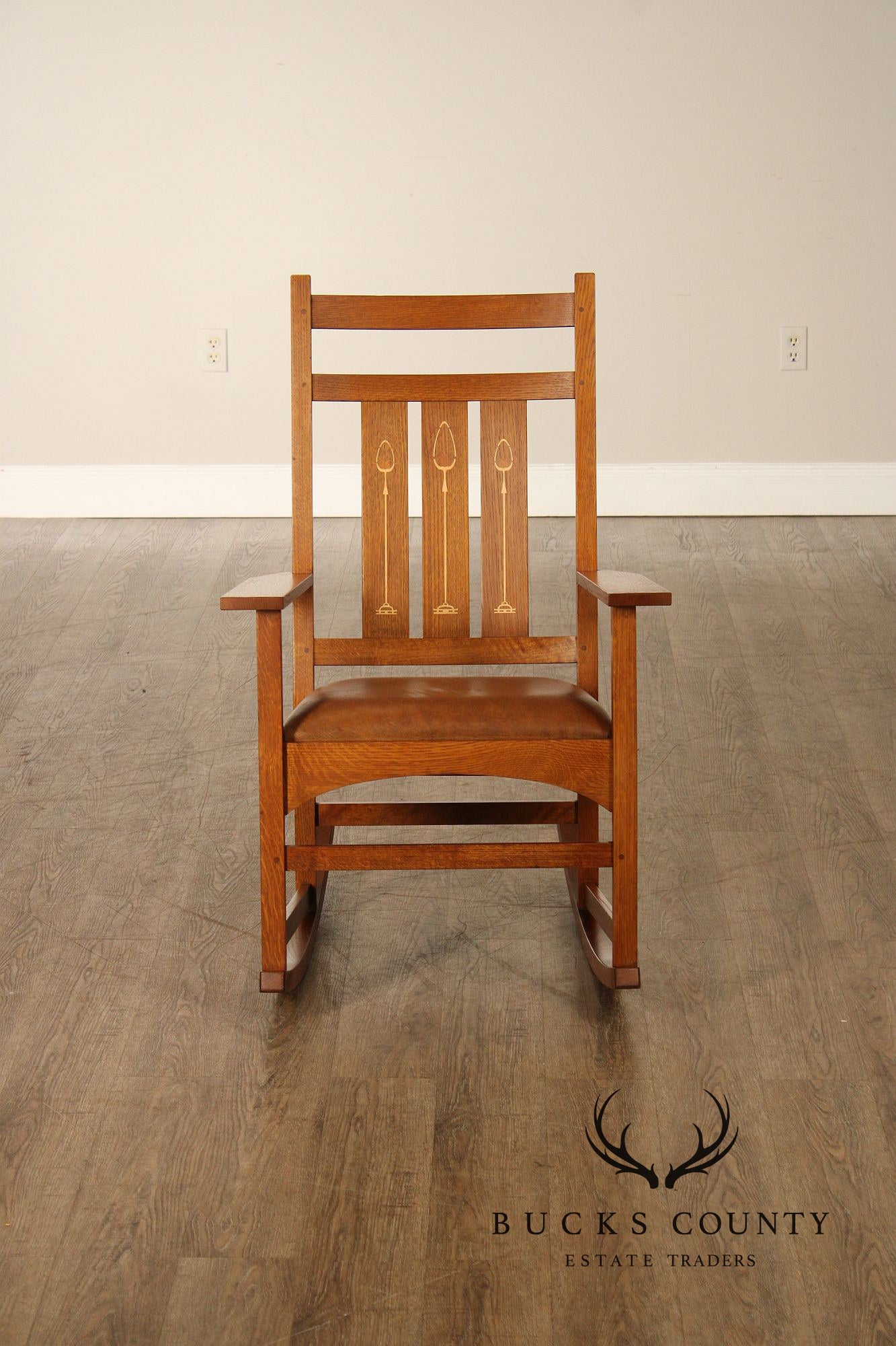Stickley Mission Collection Harvey Ellis Inlaid Oak Rocker
