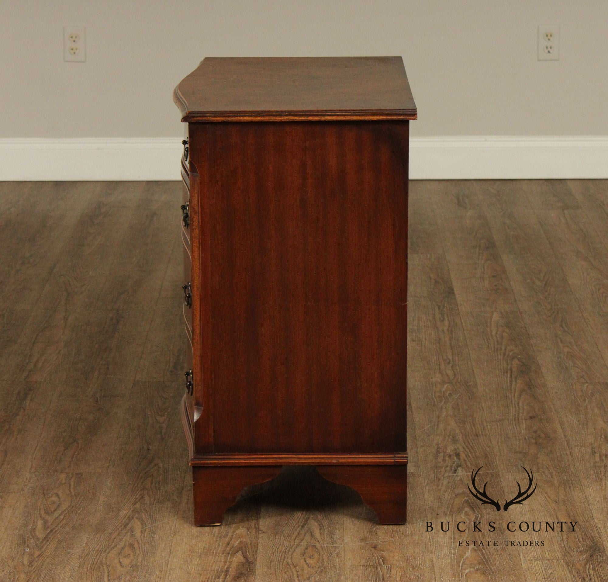 Georgian Style Burlwood English Bachelor Chest Of Drawers