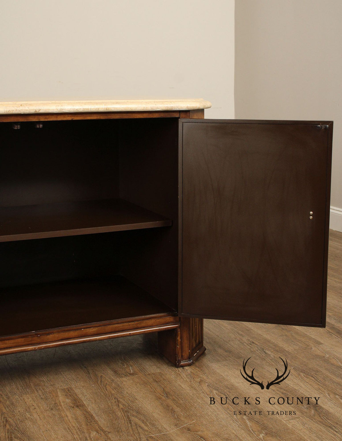 Hollywood Regency Travertine Top Console Cabinet