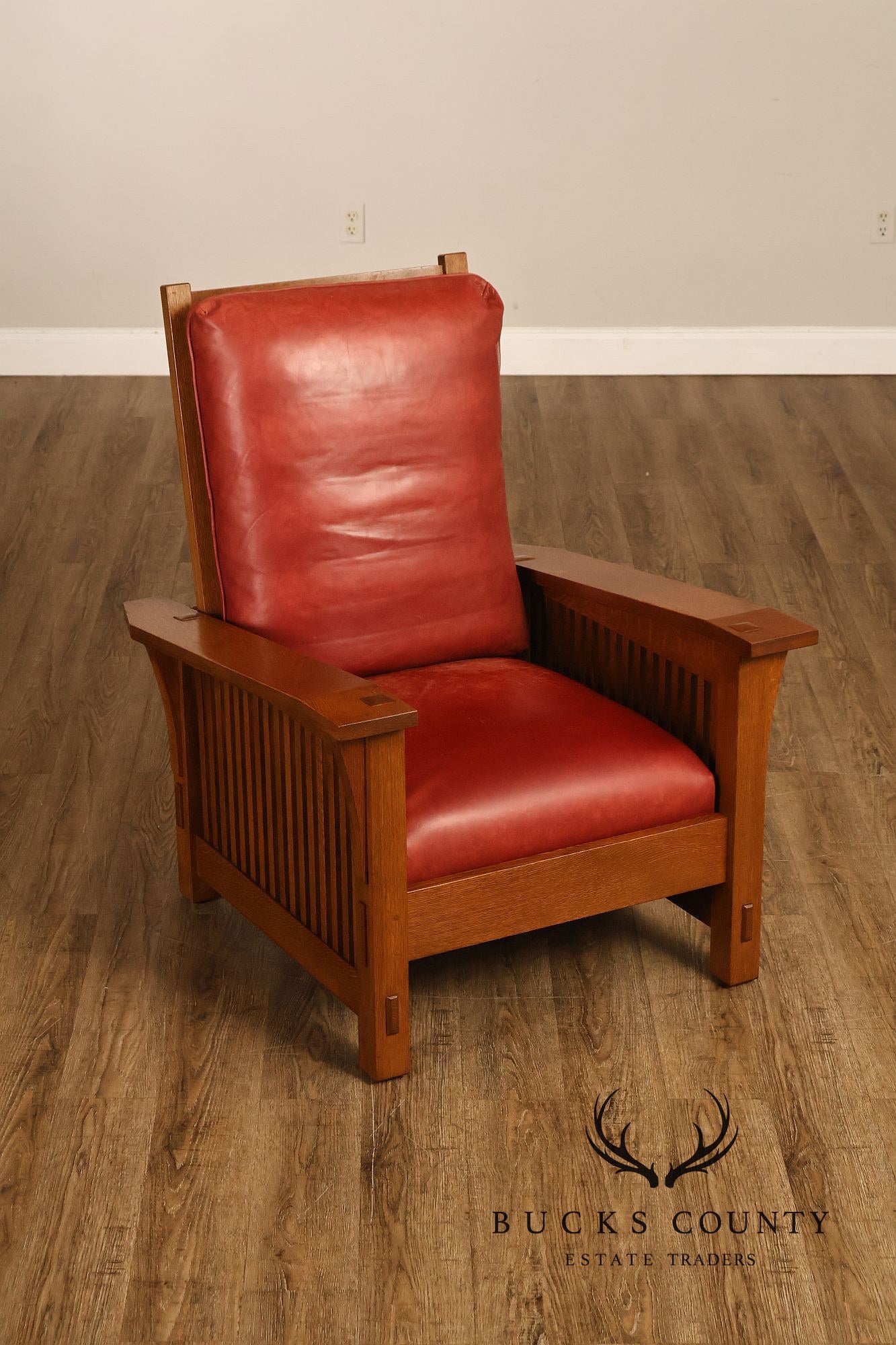Stickley Mission Collection Pair Of Oak And Leather Morris Chairs