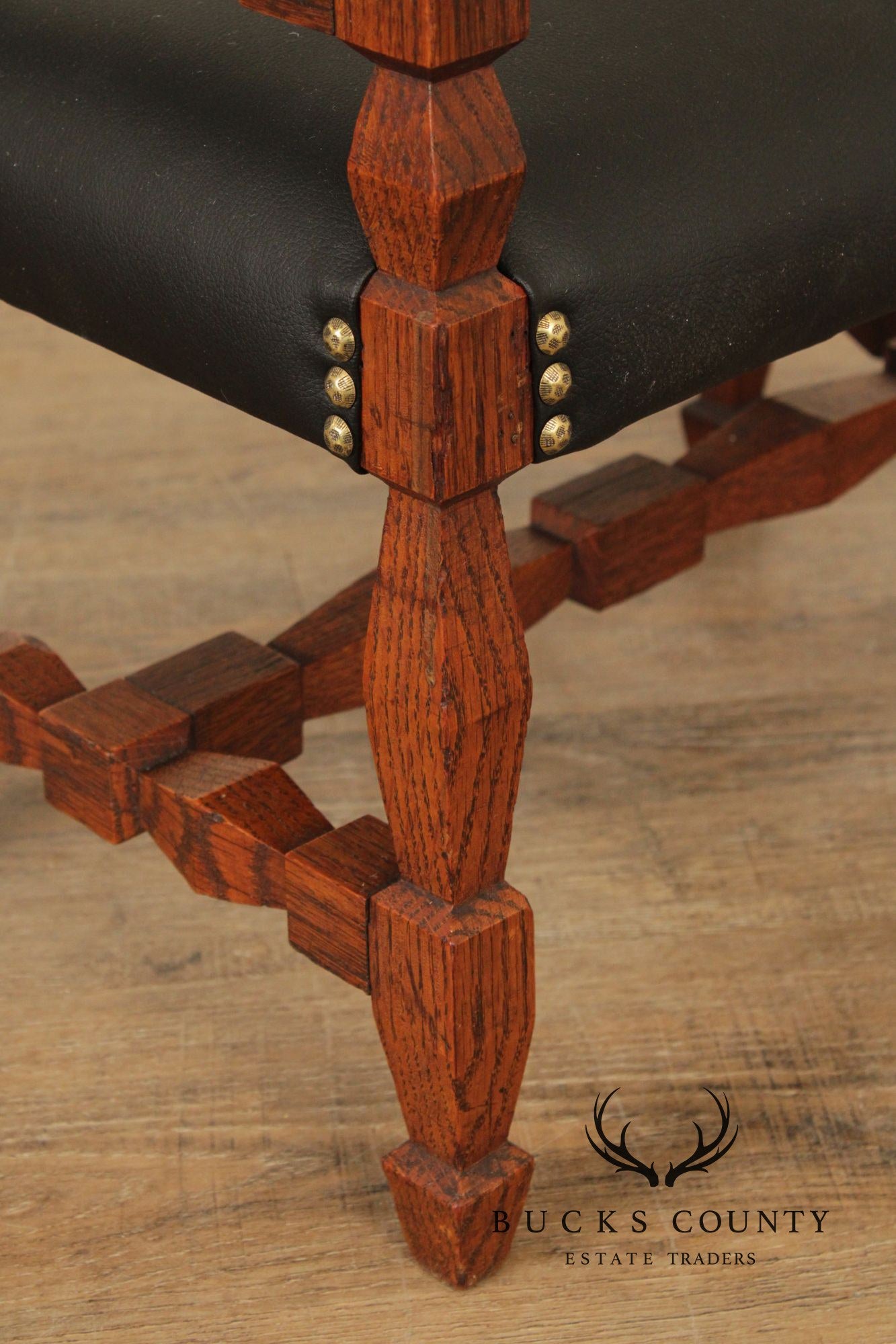 Unusual Antique Arts & Crafts Carved Oak Bench