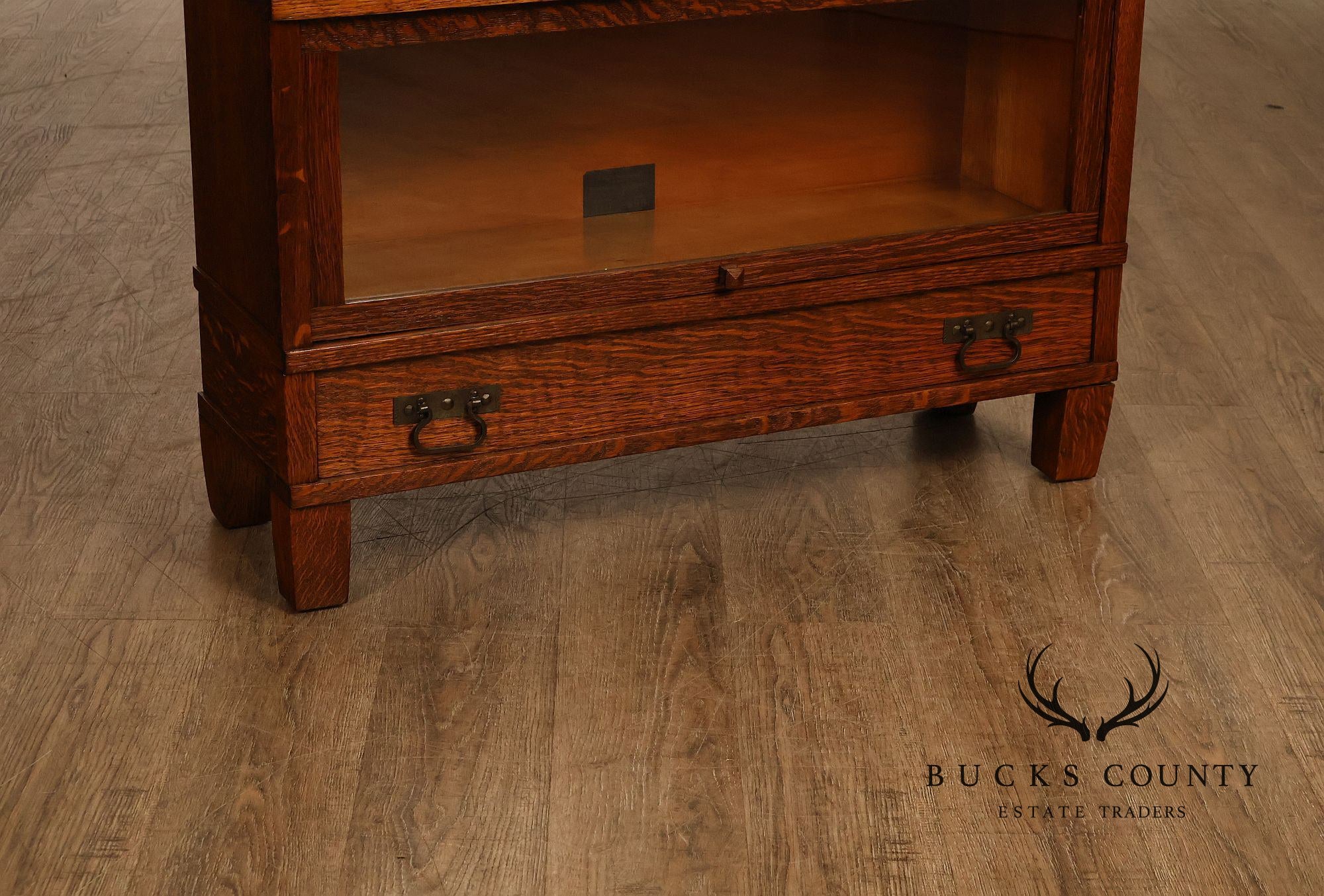 Antique Globe Wernicke Mission Oak Three Stack Barrister Bookcase With Base Drawer